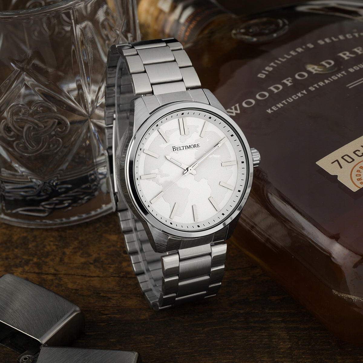 Men's watch bracelet large solid silver quartz box Beltimore Packaging status original