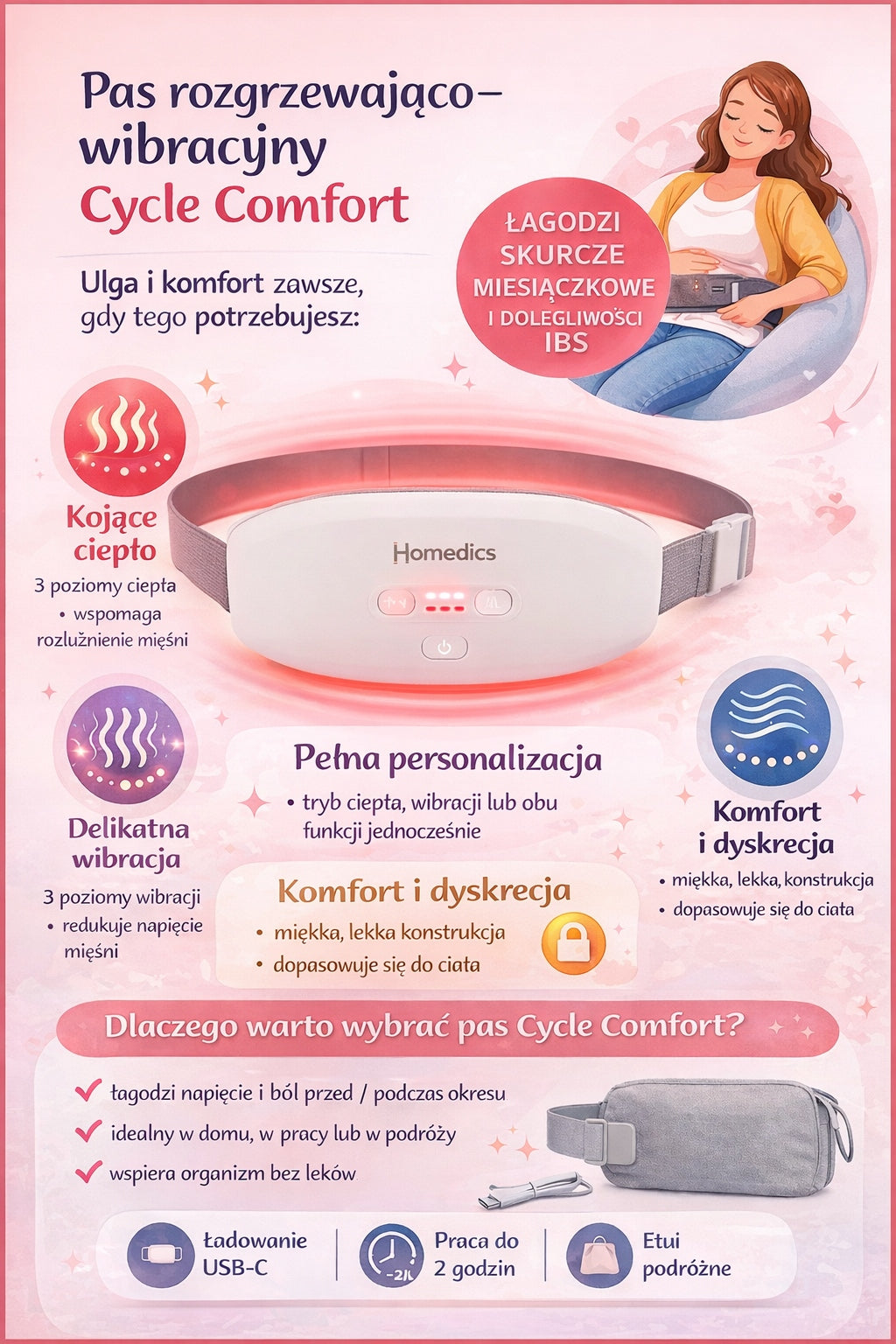 Menstrual Soothing Belt Homedics WMH-200H with vibration and heating Manufacturer code WMH-200H