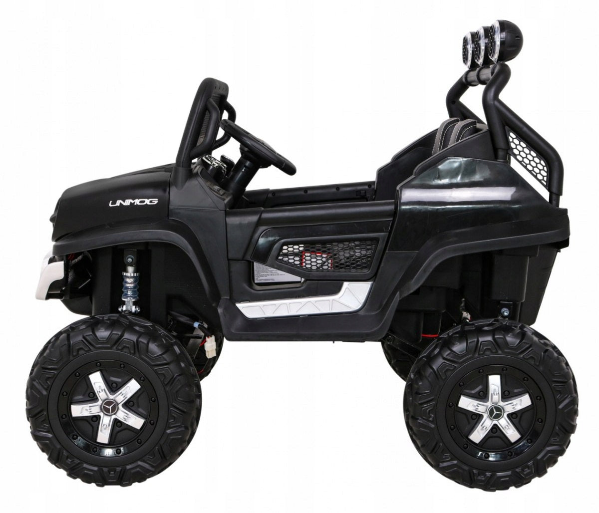 Mercedes Benz Unimog for children Black + 4x4 drive + Remote control + Luggage compartment + Wol Color black