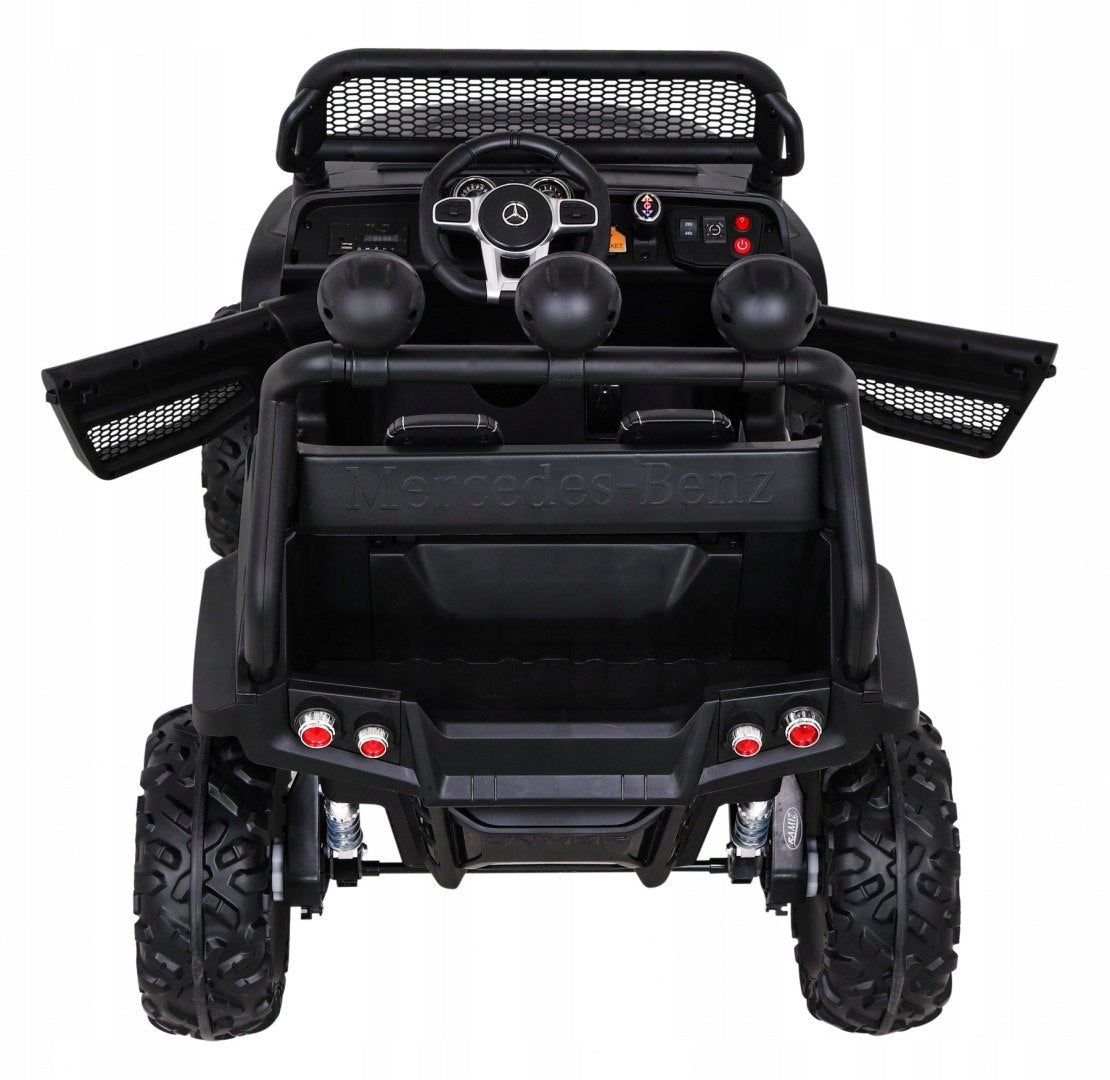 Mercedes Benz Unimog for children Black + 4x4 drive + Remote control + Luggage compartment + Wol Maximum load 30 kg