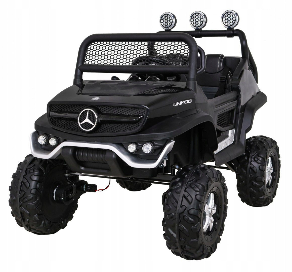 Mercedes Benz Unimog for children Black + 4x4 drive + Remote control + Luggage compartment + Wol