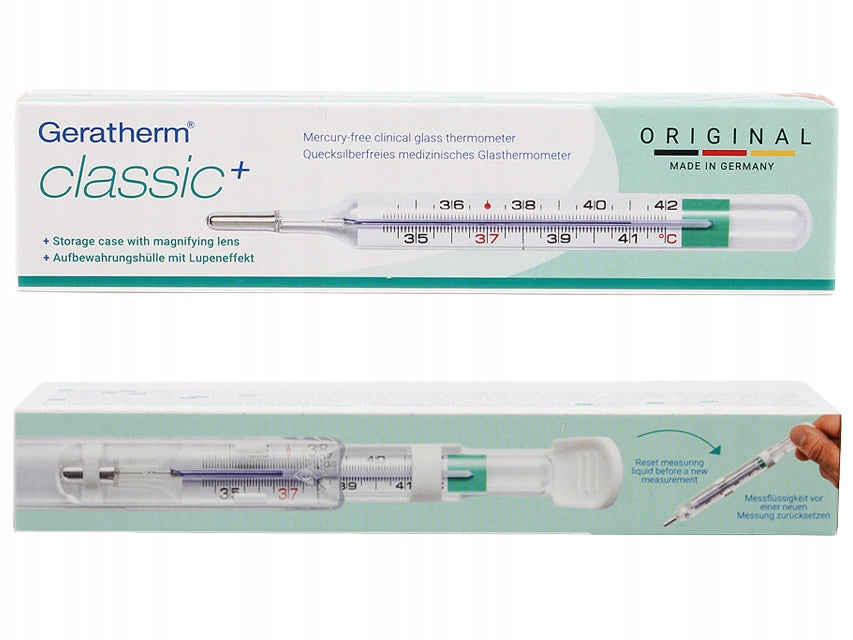 Mercury-free glass thermometer with magnifying glass Geratherm Classic+ Germany