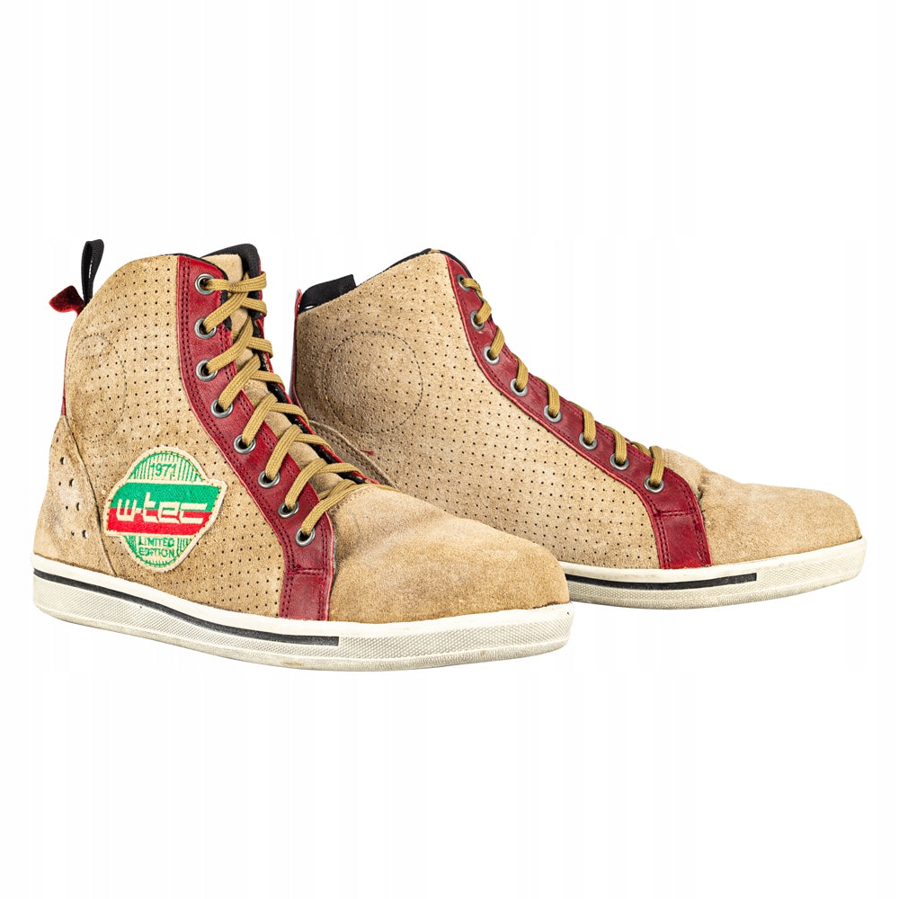 Motorradstiefel W-TEC SmokinJoe - Beige mit rotem Streifen 40