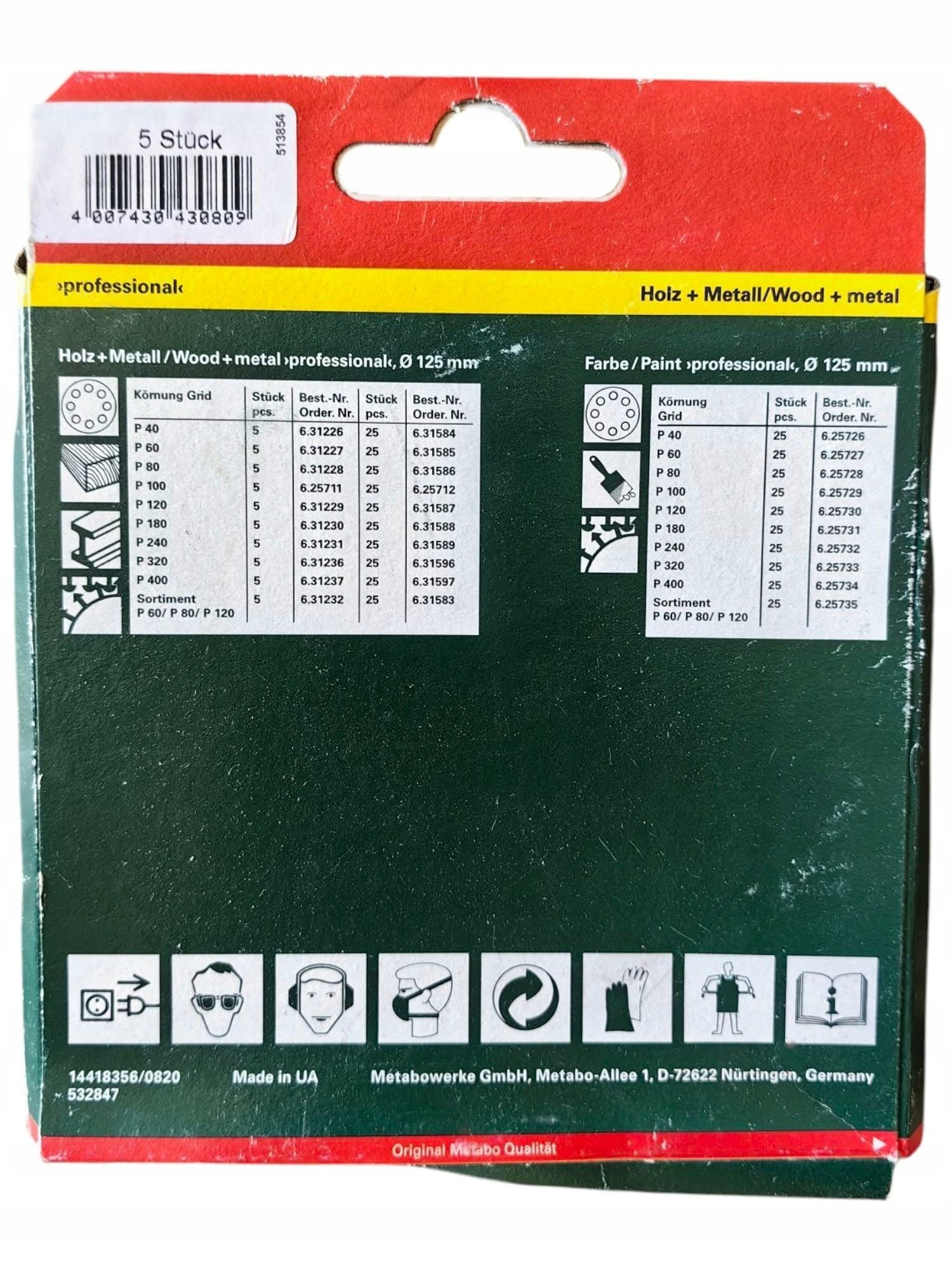Metabo Disc sandpaper 125 mm P60 with Velcro Brand Metabo