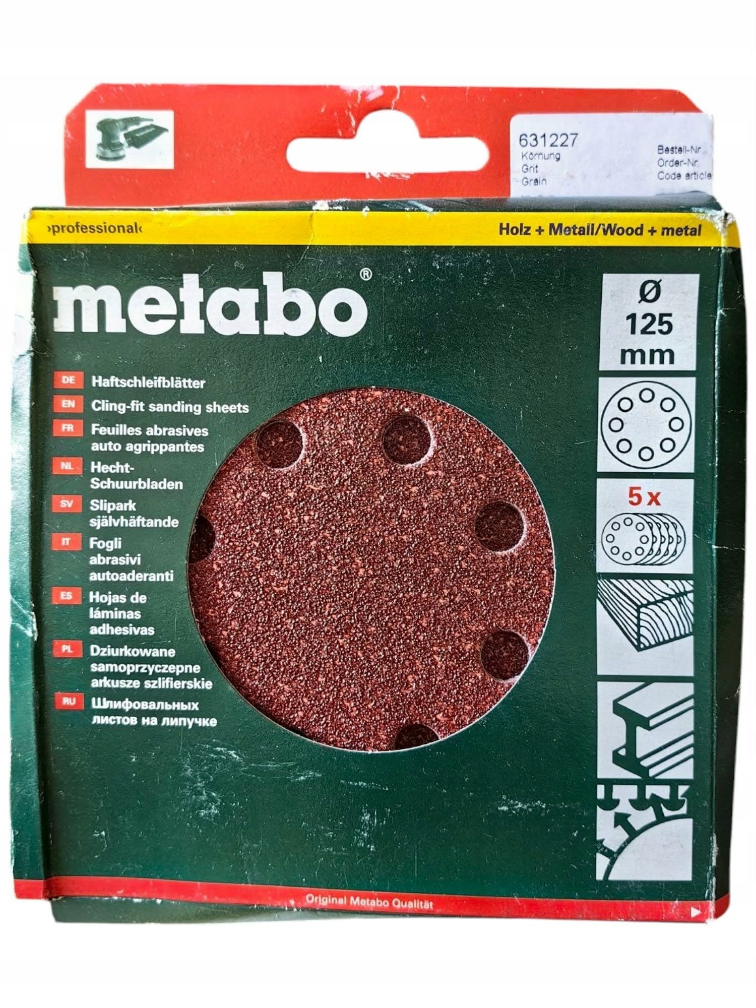 Metabo Disc sandpaper 125 mm P60 with Velcro Manufacturer code 631227000