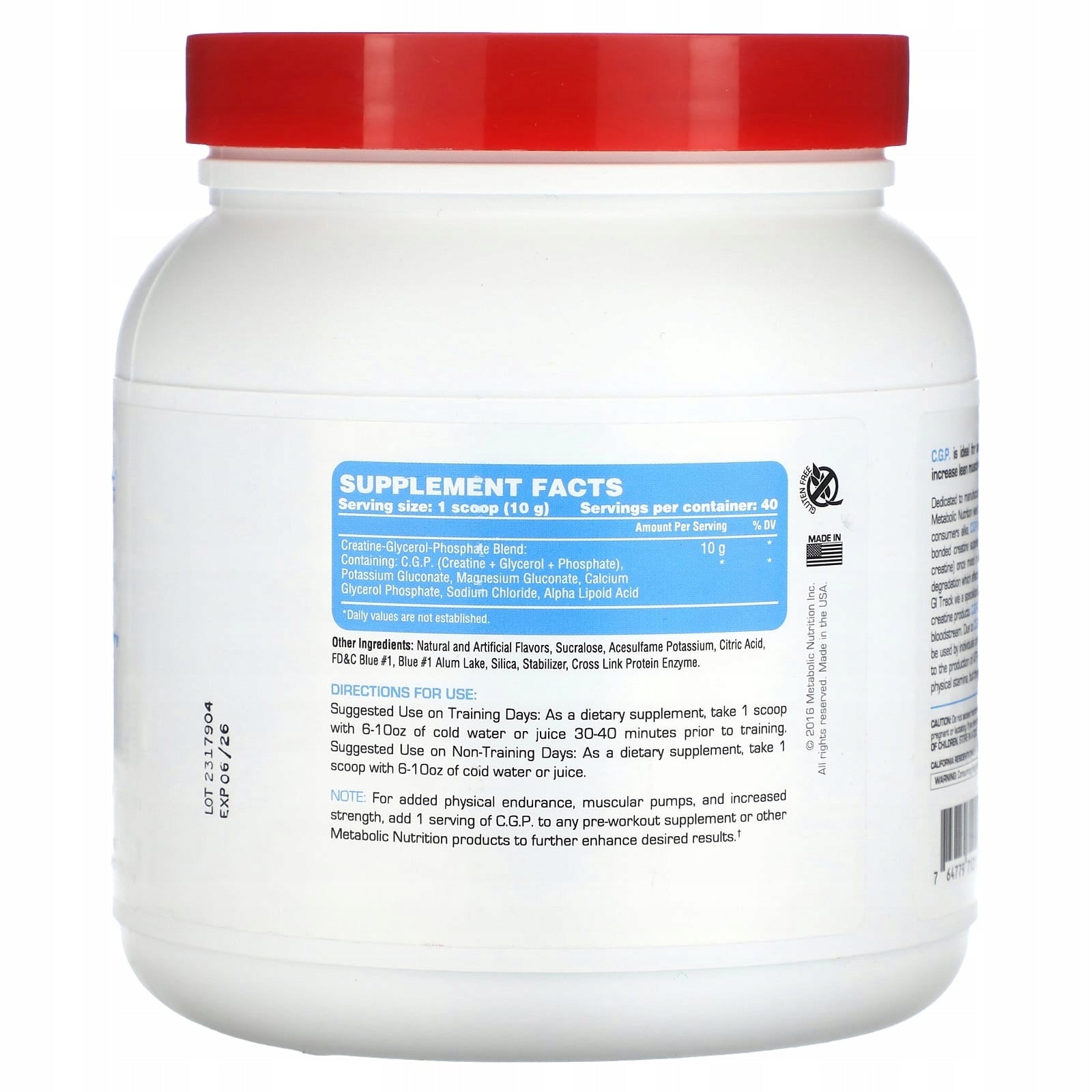 Metabolic Nutrition, CGP, blue raspberry, 400 g Expiration date at least 3 months from the date of purchase