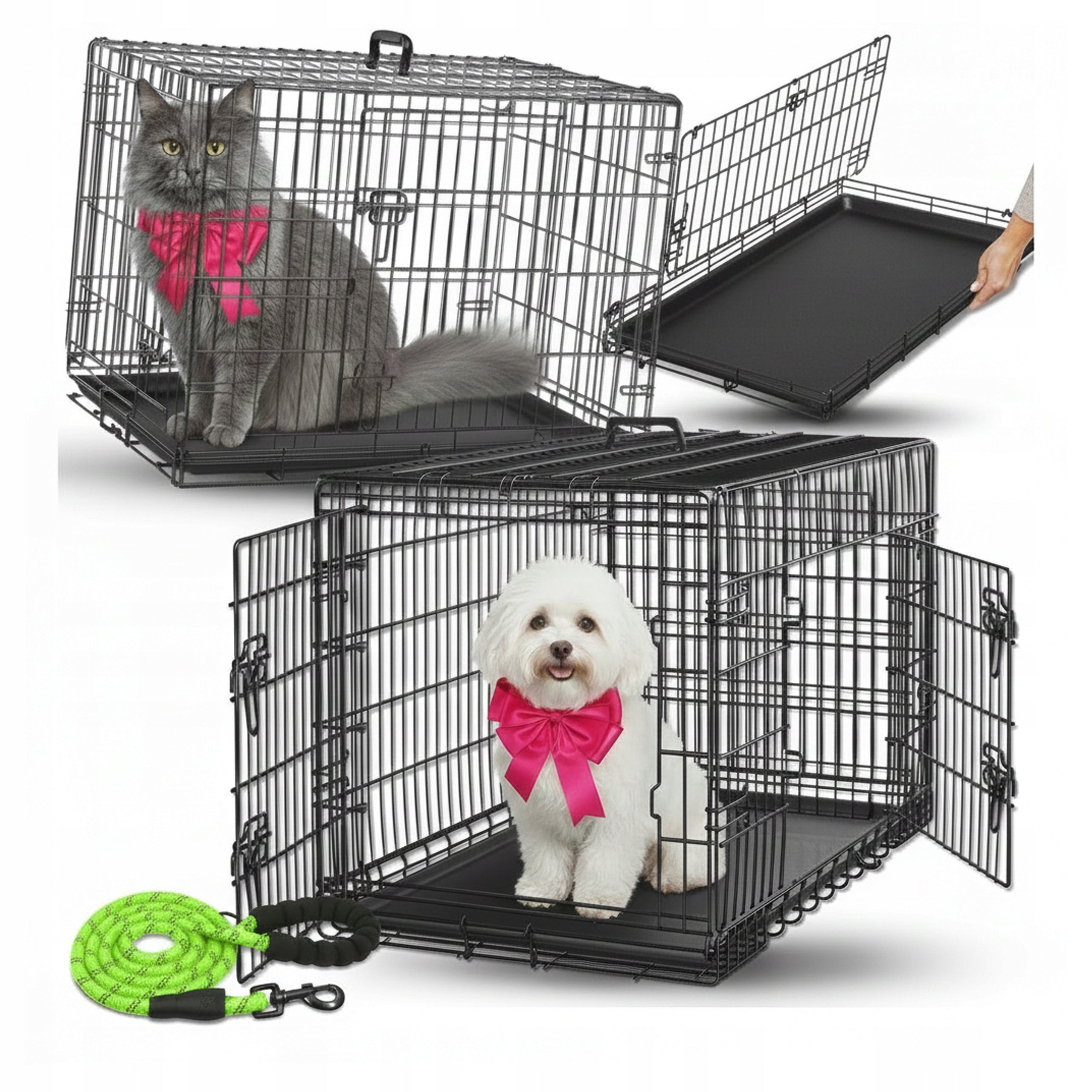 Metal Kennel Cage Transporter Folding for Cat Dog 76x54x61 LANYARD