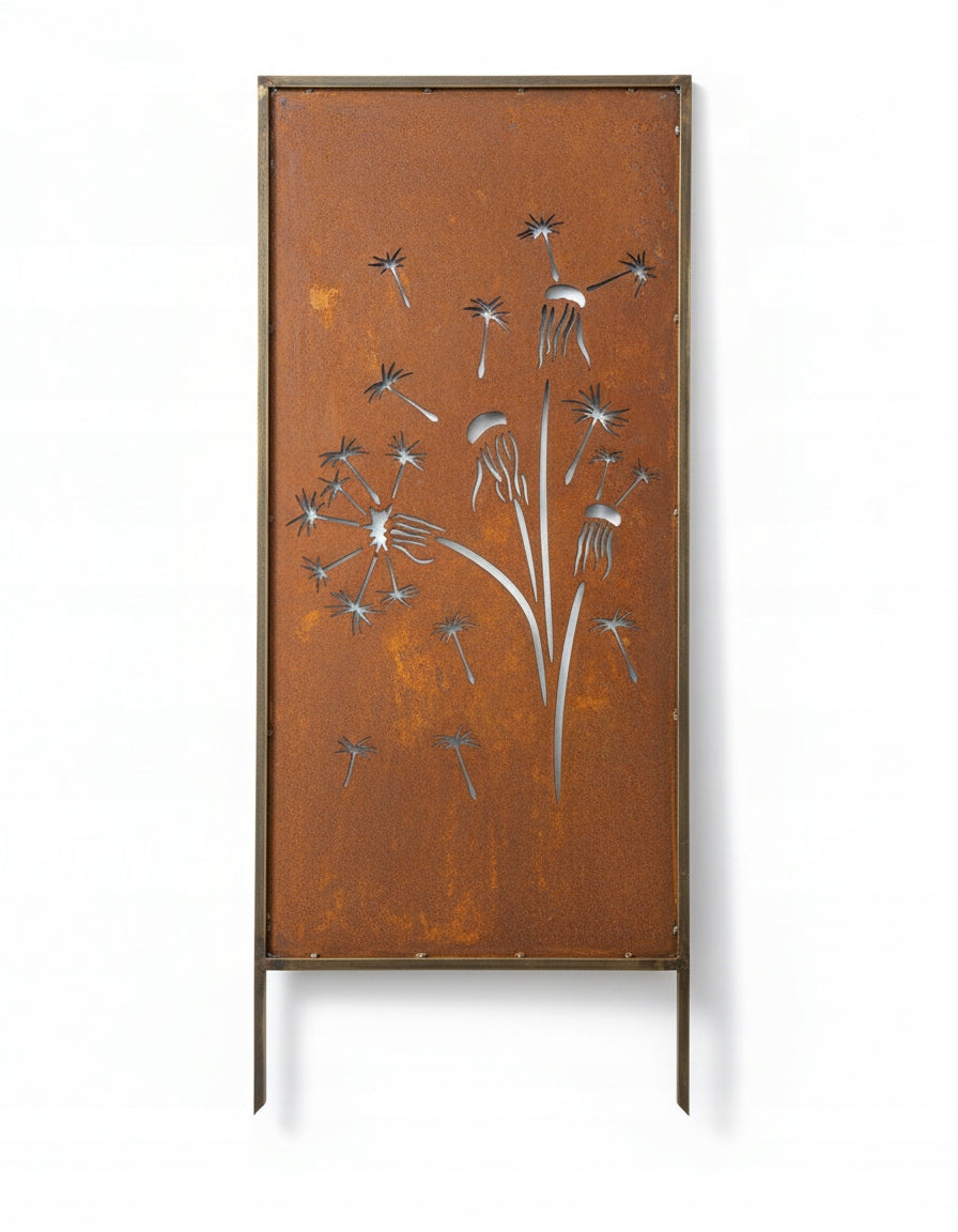 Metal Screen Cover Garden Panel H120 Dandelions Rust Effect Corten