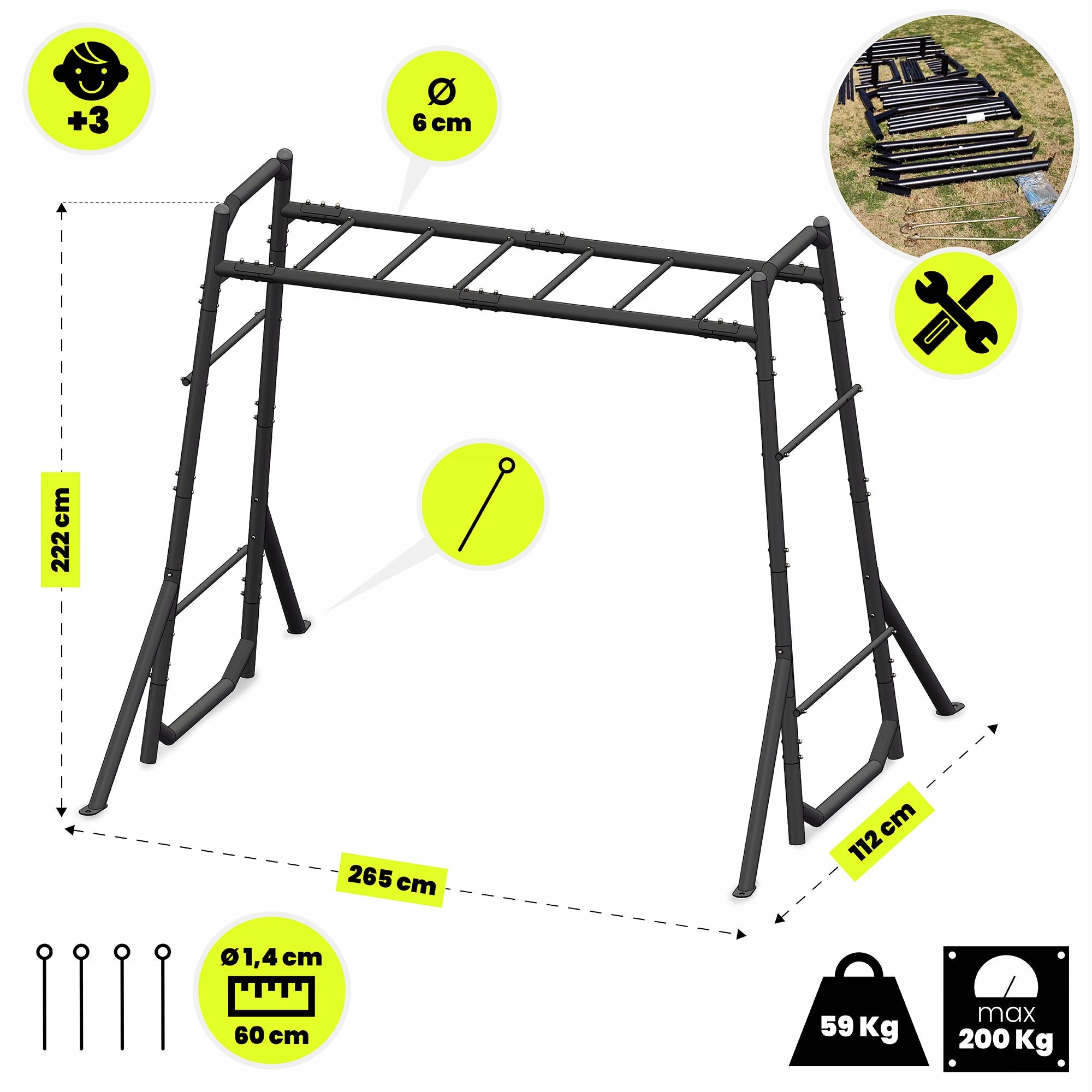Metal gymnastic ladder HyperMotion 222 cm for garden 200 kg Brand HyperMotion