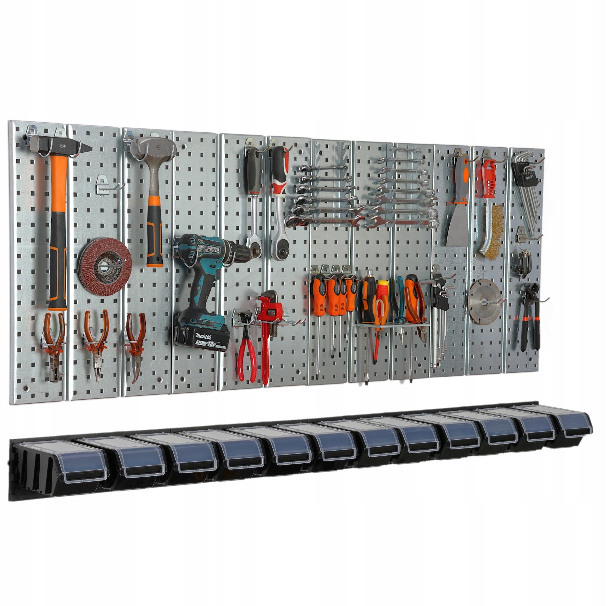 Metal tool board 1560 x 713 mm wall 12 cuvettes garage workshop