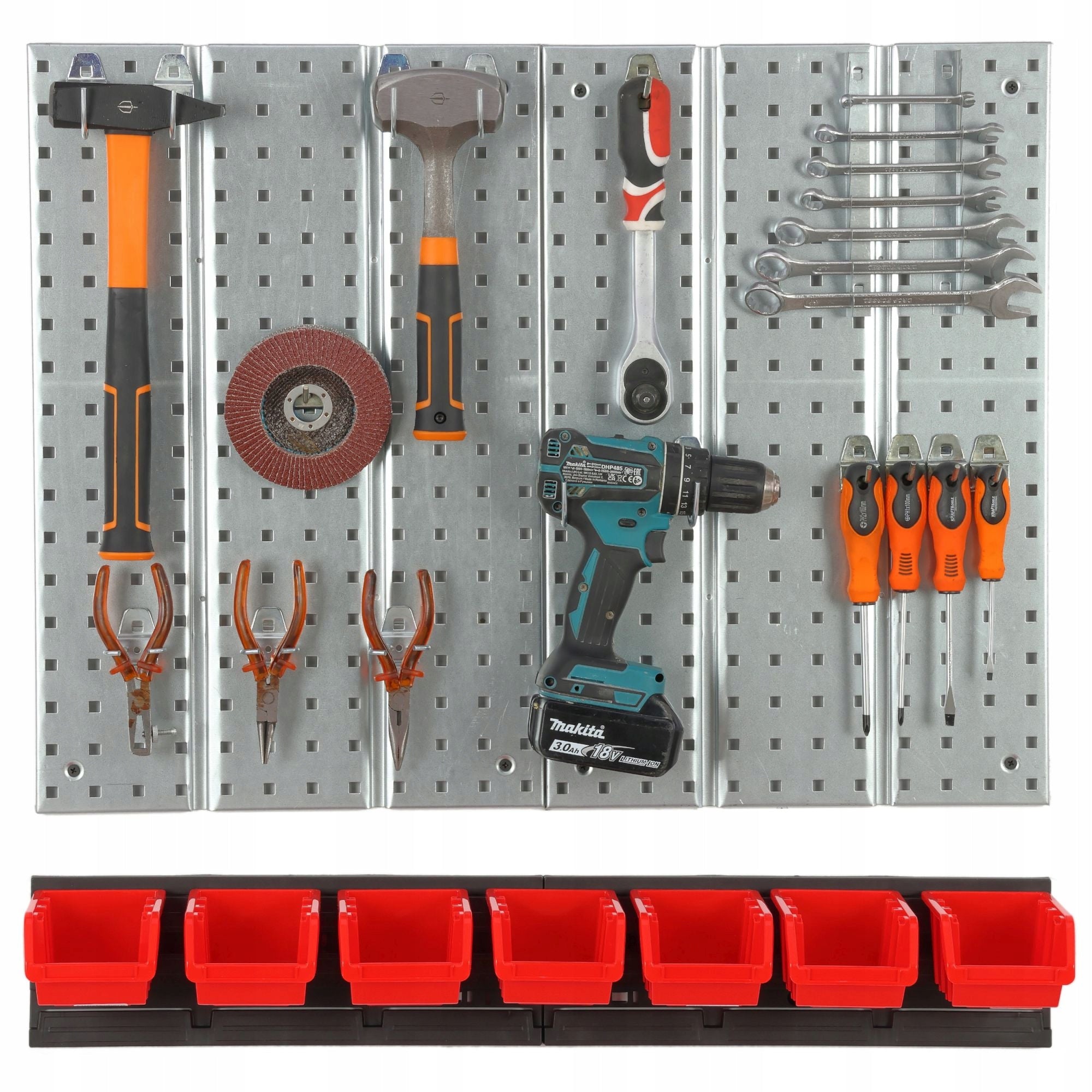 Metal tool board 780 x 713 mm wall 7 cuvettes workshop garage Additional features hangable