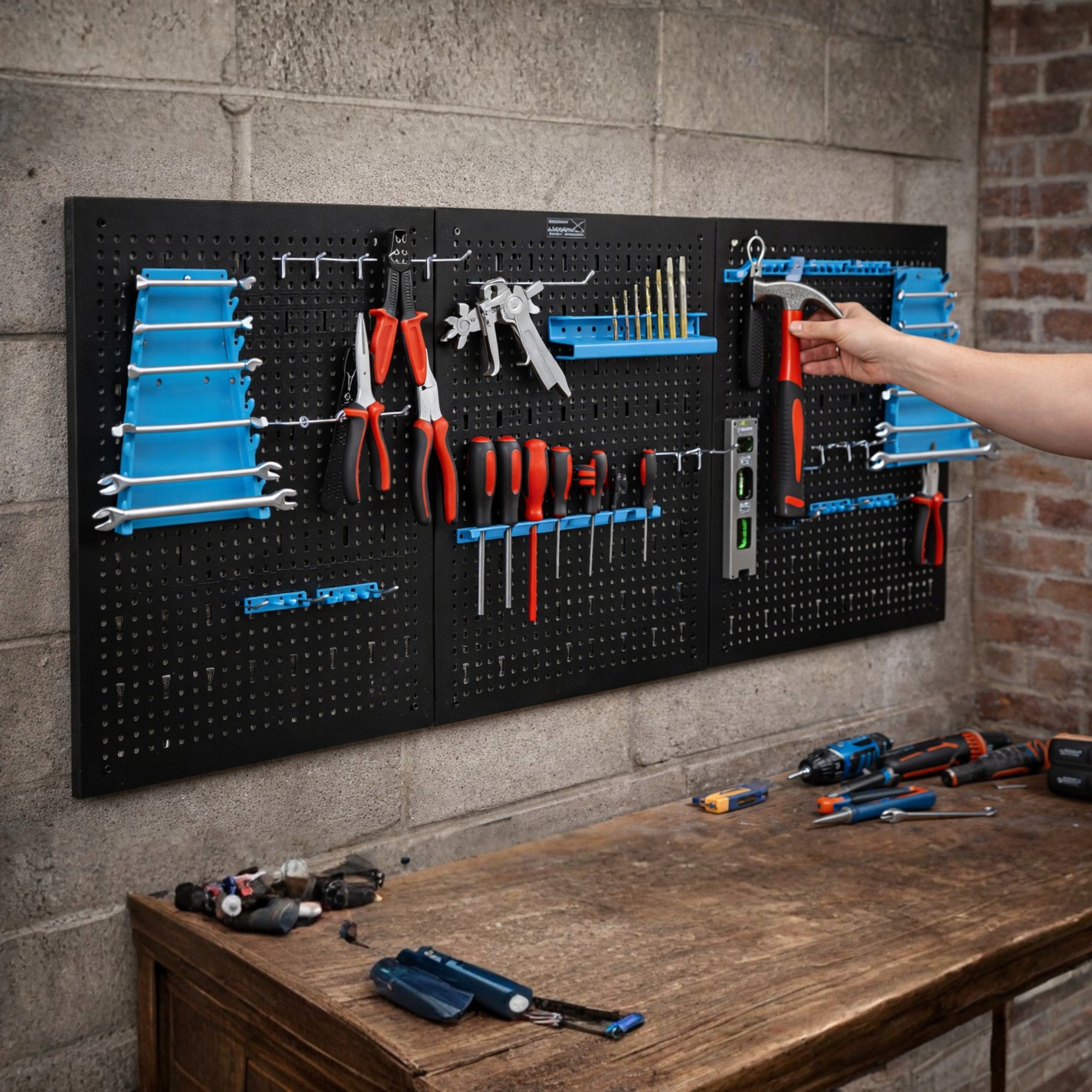 Metal workshop tool board 120x60 cm with 25 handles for Garage Kind backboard