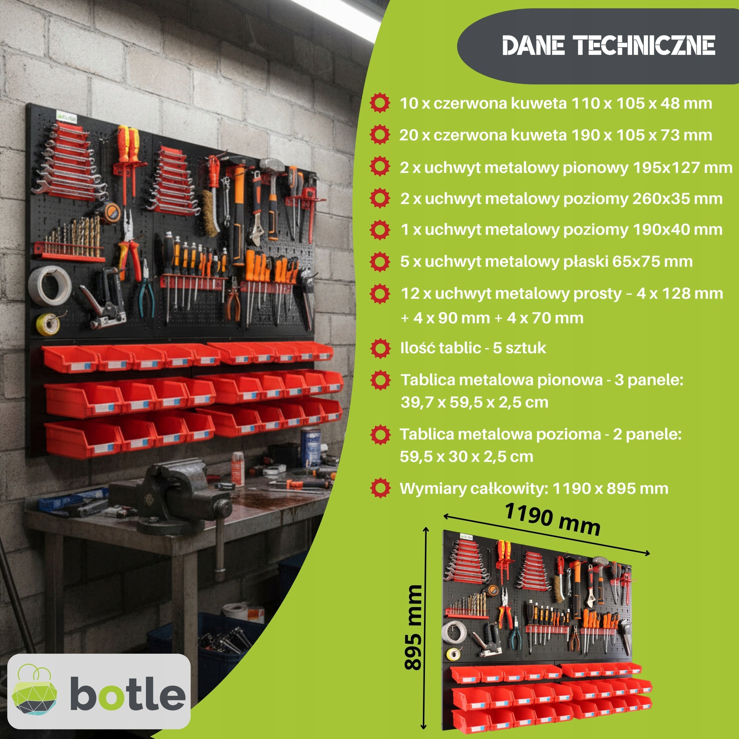 Metal workshop tool board 120x90cm 30 containers botle Brand Botle