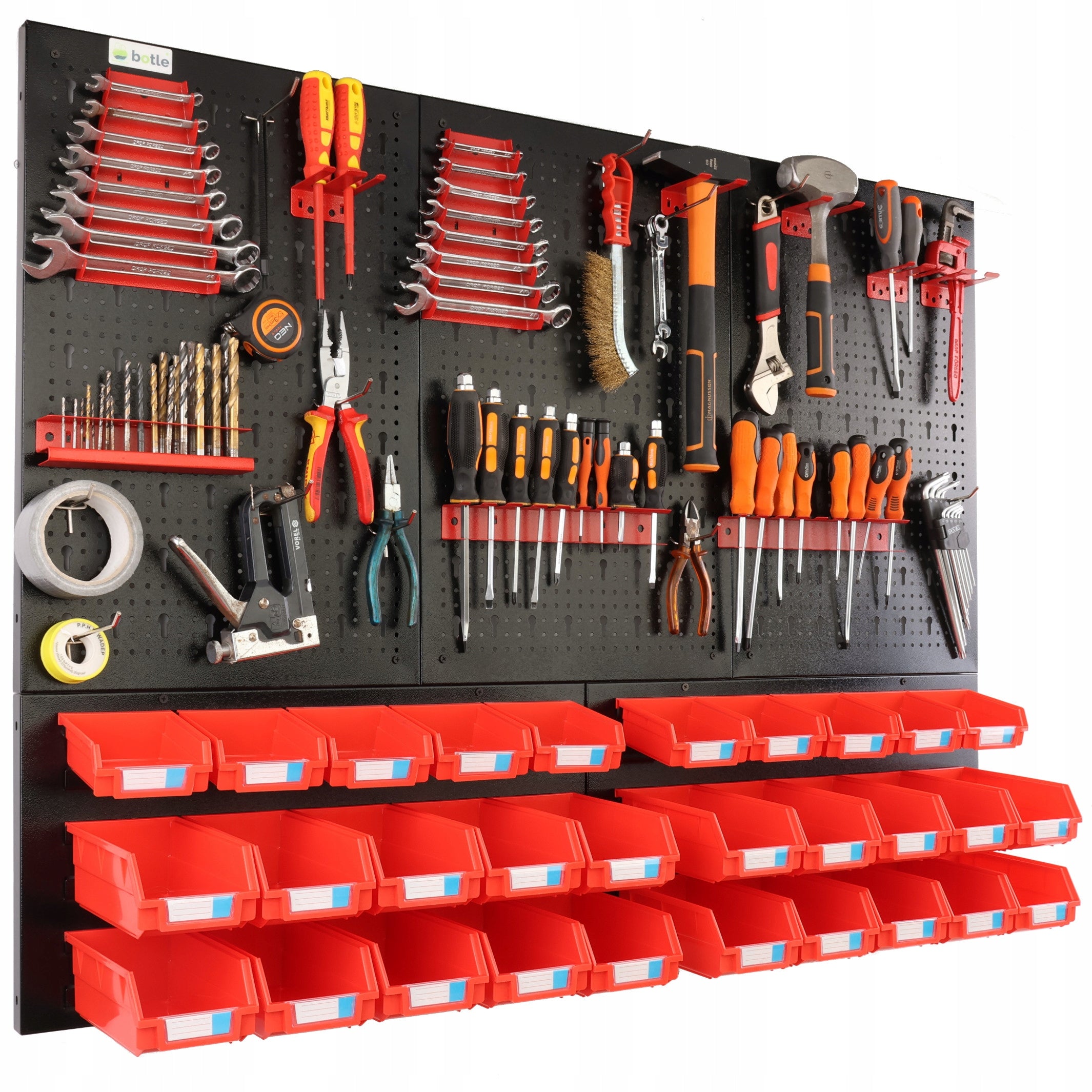 Metal workshop tool board 120x90cm 30 containers botle