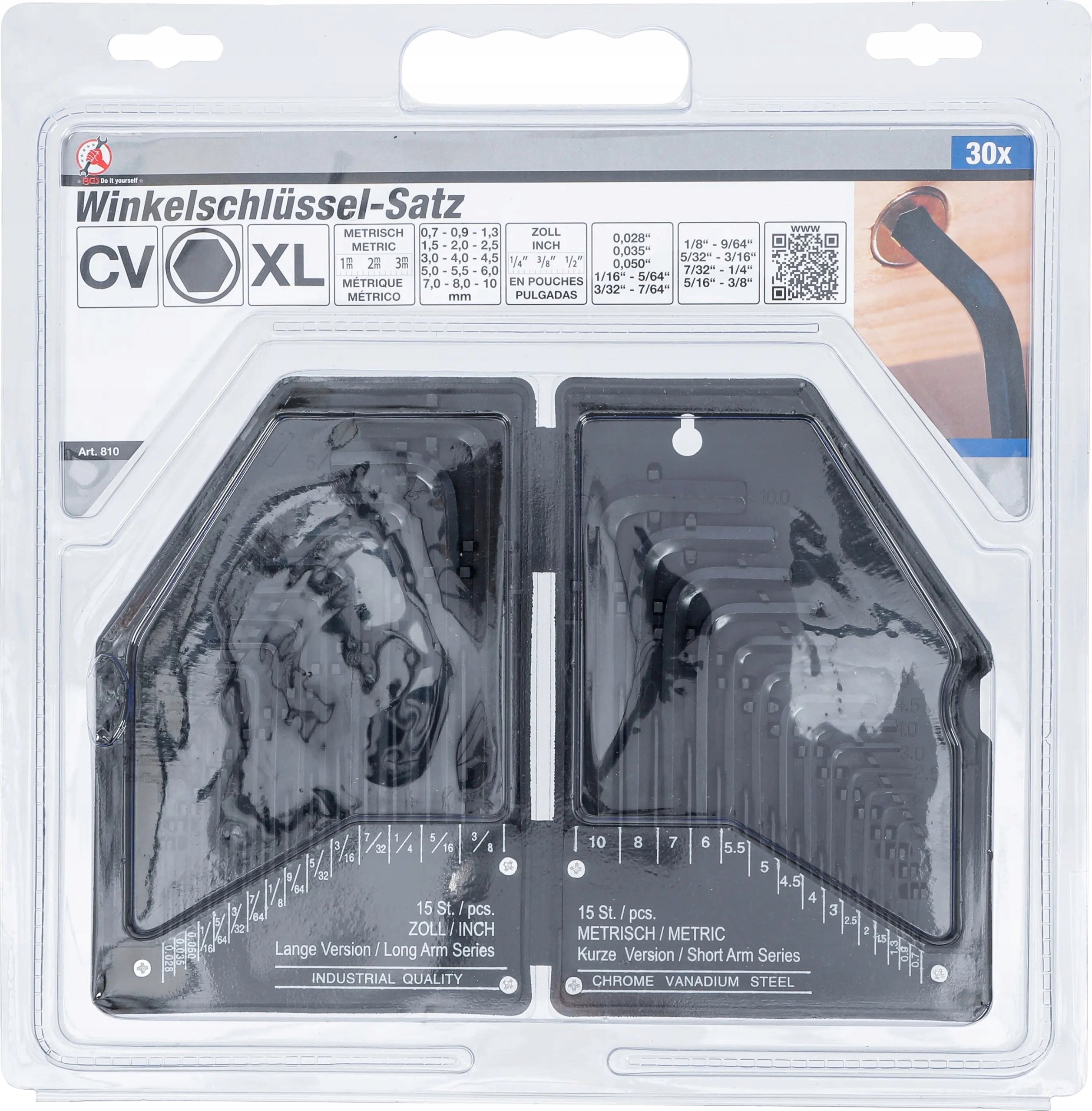 Metric and inch hexagons set 30pcs. 0,7-10mm BGS-Germany Number of items in the set 30