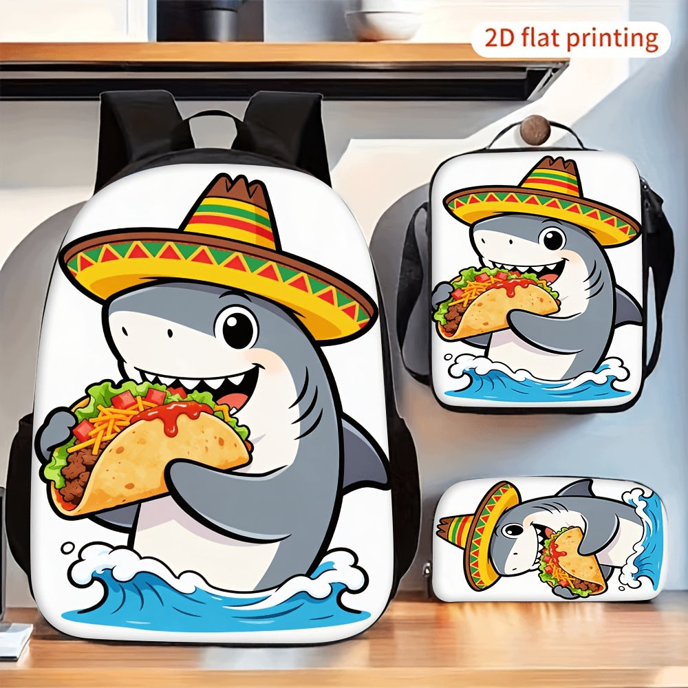 Mexican Taco Shark 3-Piece Backpack Set