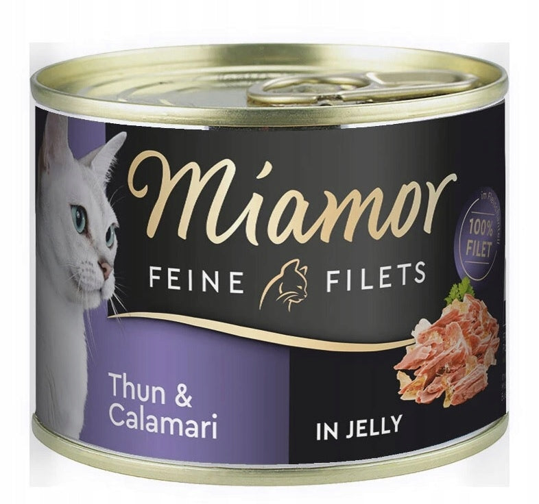 Miamor Feine Filets cat can TUNA and SQUID in jelly LARGE 185g