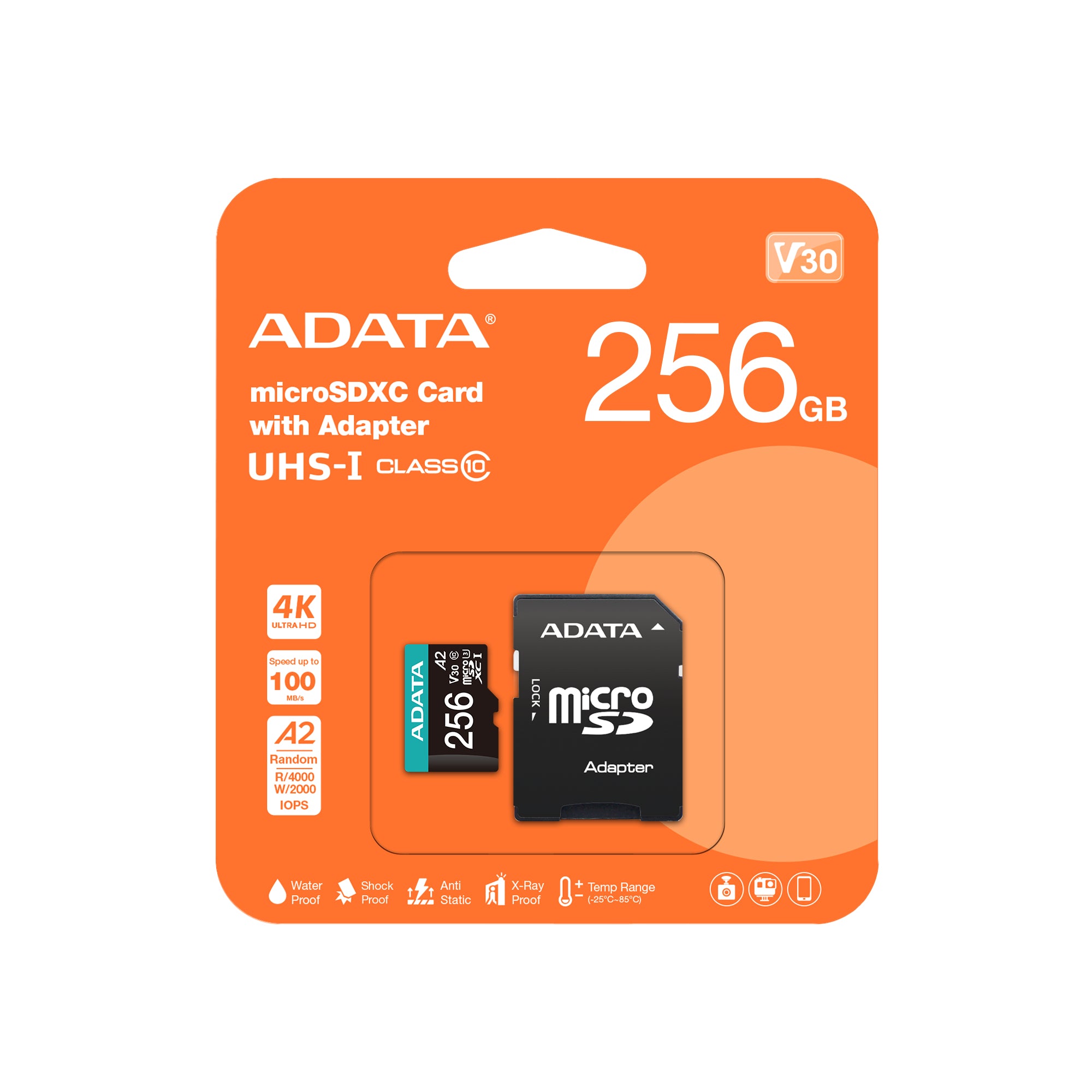 MicroSD Memory Card Adata Premier Pro 256 GB UHS1 U3 V30 A2 + adapter
