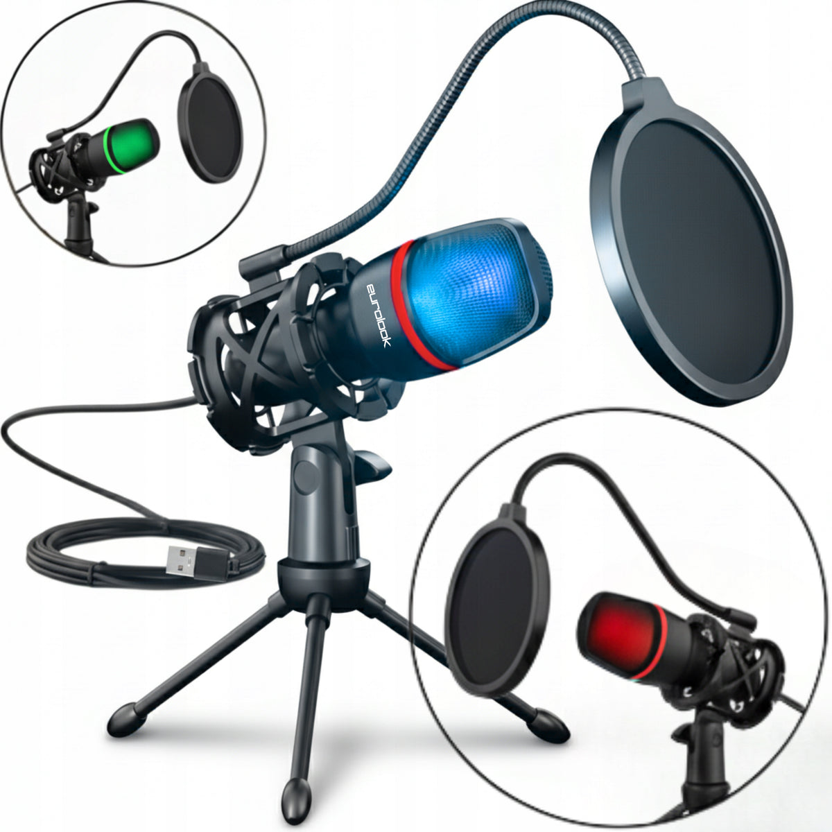 Microphone for Studio Computer EUROLOOK Gaming USB RGB Tripod