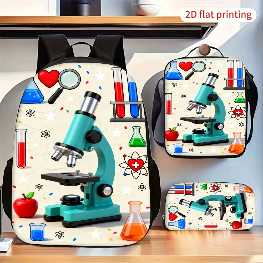 Microscope Chemistry Science Pattern Printed Backpack with Matching Bag