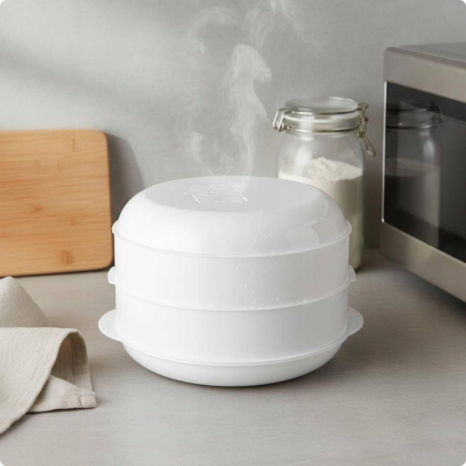 Microwave Steamer with Stackable Baskets Food grade PP Multi tier M 2 Layer