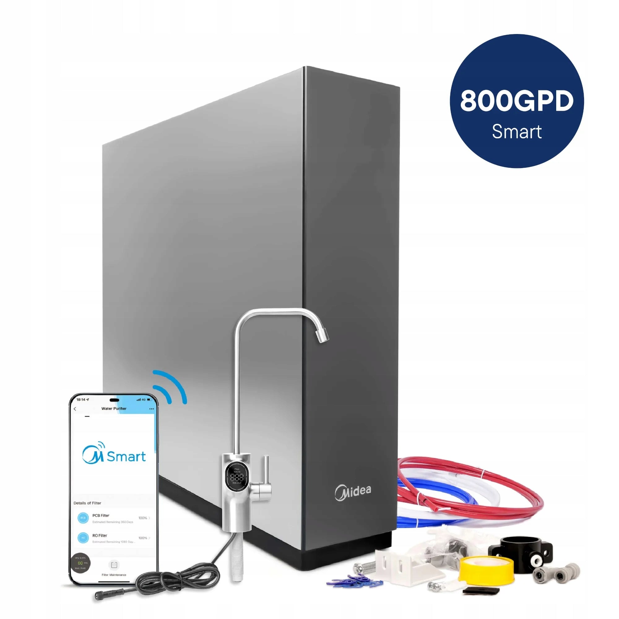 Midea 800GPD Smart RO5 Tankless Reverse Osmosis Filter with WiFi Kit