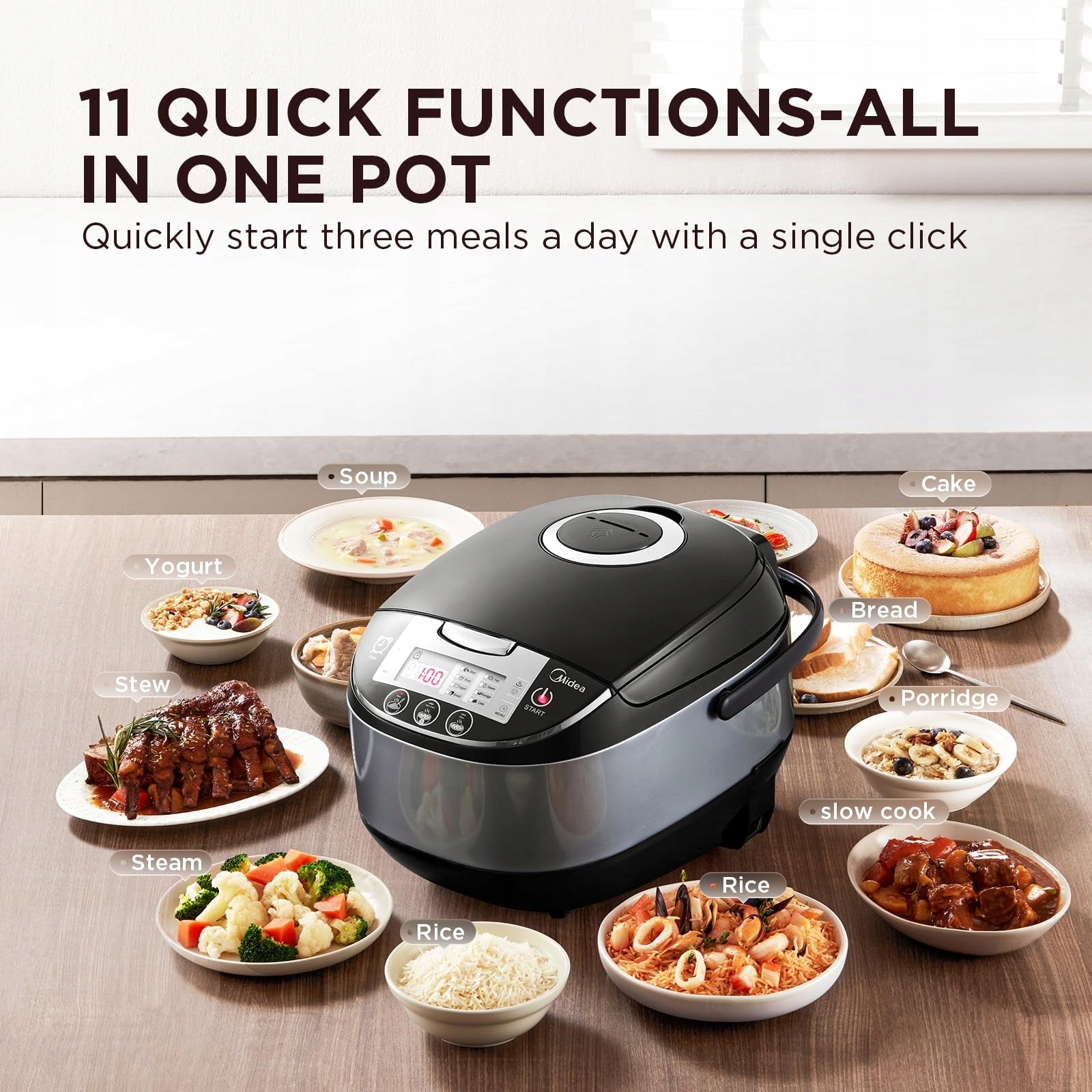 Midea Rice Cooker With Steamer,10 cup, 5 Litre, 11 Multicook Functions, LED Brand Midea