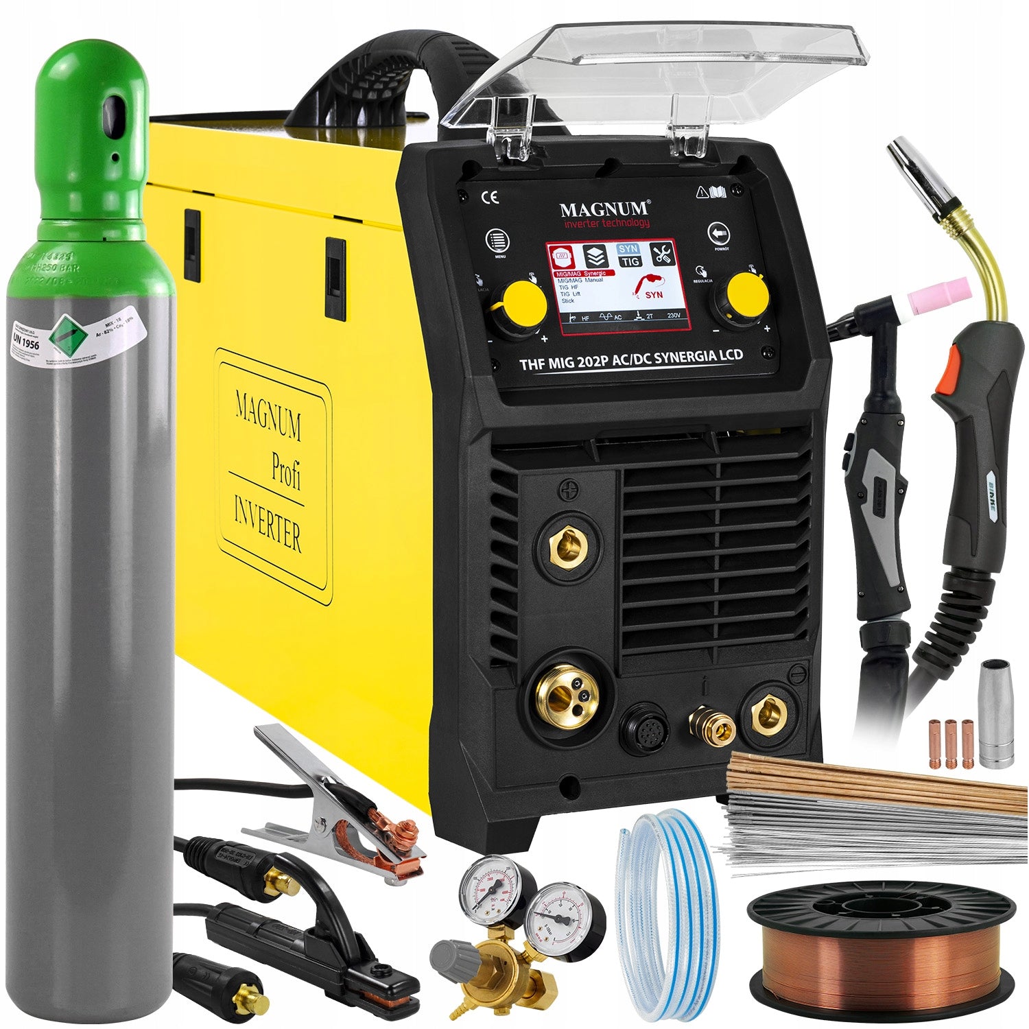 Migomat Magnum THF MIG 202 LCD welding machine Puls Synergia SPOT TIG AC DC set