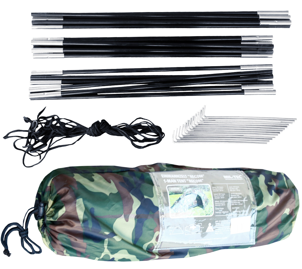 Mil-Tec Military TENT RECON 1 pers. Waterproof WOODLAND Brand Mil-Tec