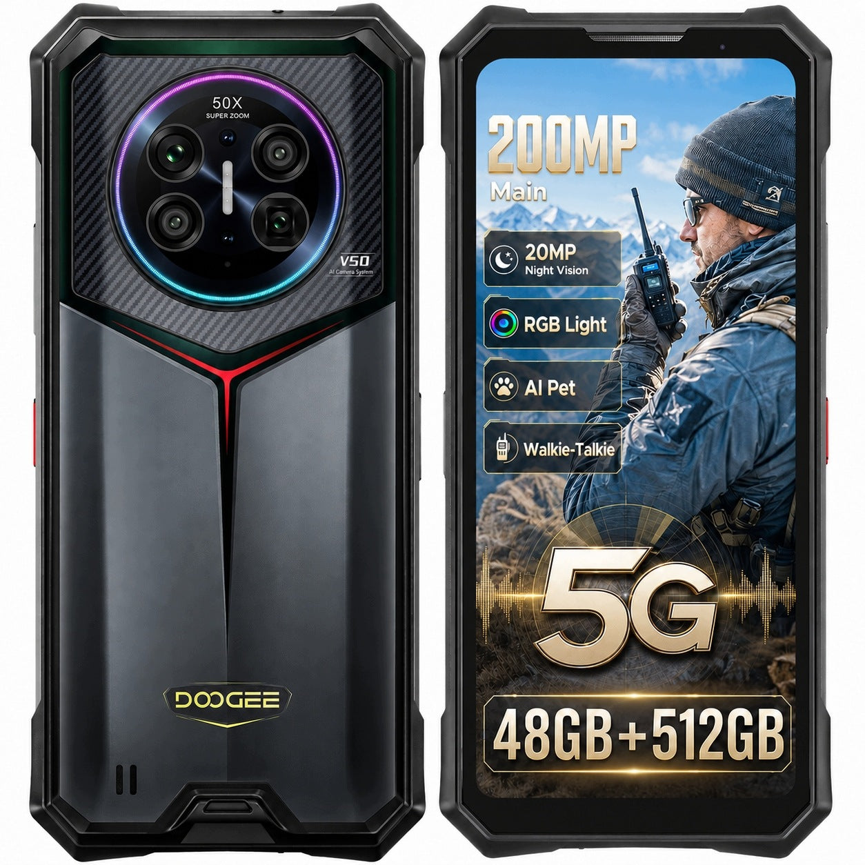 Military Armored Smartphone DOOGEE V50 16/512GB 5G Android16 DUAL SIM GPS