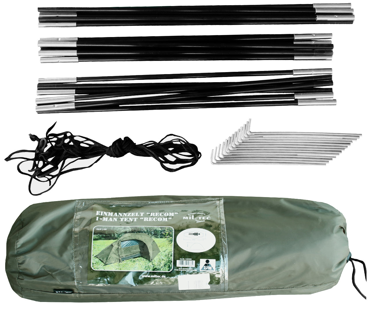 Military Tent 1-Person Mil-Tec Recom 135x240x80 cm Waterproof Olive Model MT Namiot MILITARNY Wodoodporny