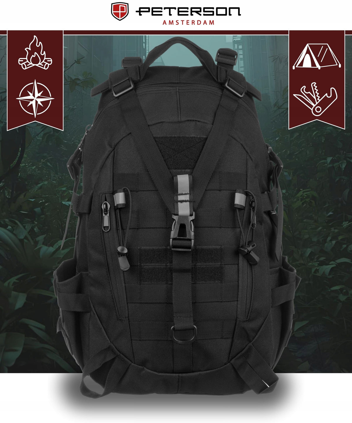 Military survival backpack black durable PETERSON militaria Brand Peterson