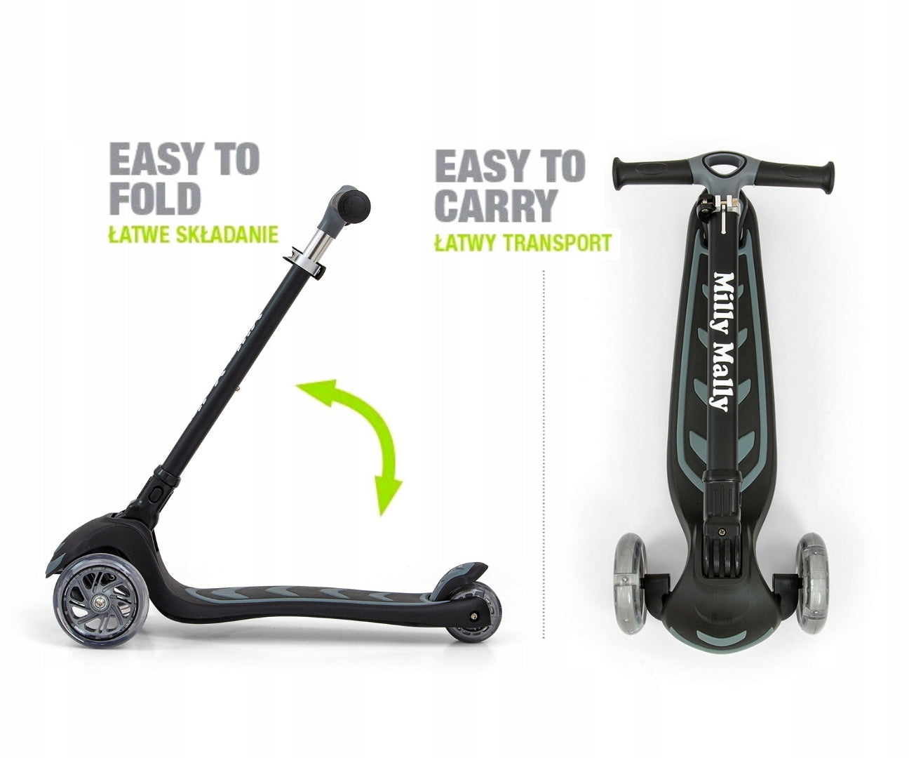Milly Mally Scooter Boogie Black for Preschooler Kind tri-wheeled