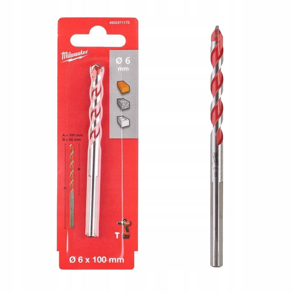 Milwaukee Premium Masonry and Concrete Drill Bits, Size 100mm x 6mm Brand Milwaukee
