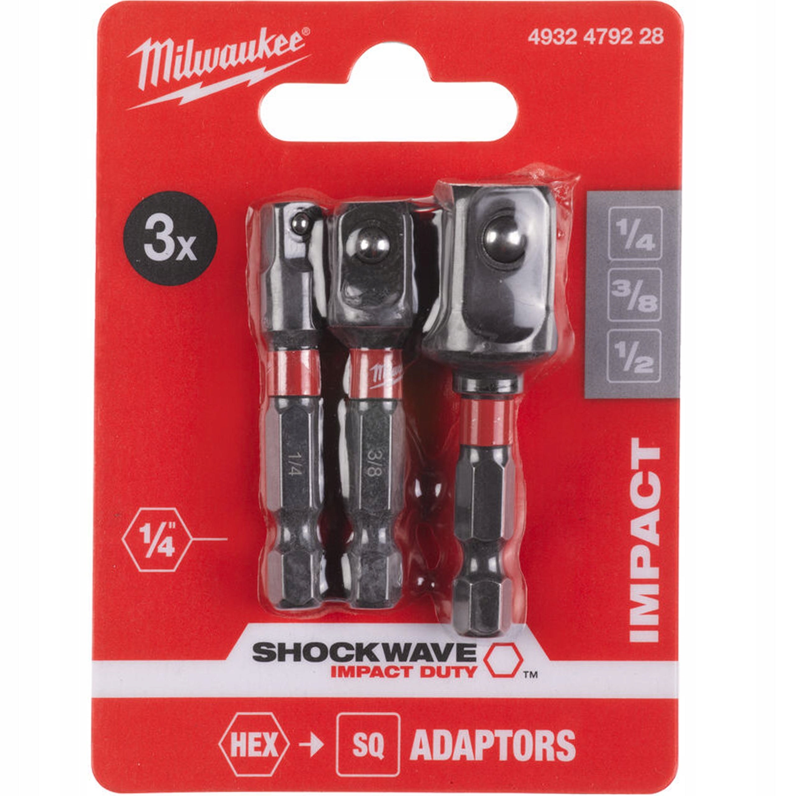 Milwaukee SHOCKWAVE Impact Socket Adapter Set 1/4 3/8 1/2 4932479228