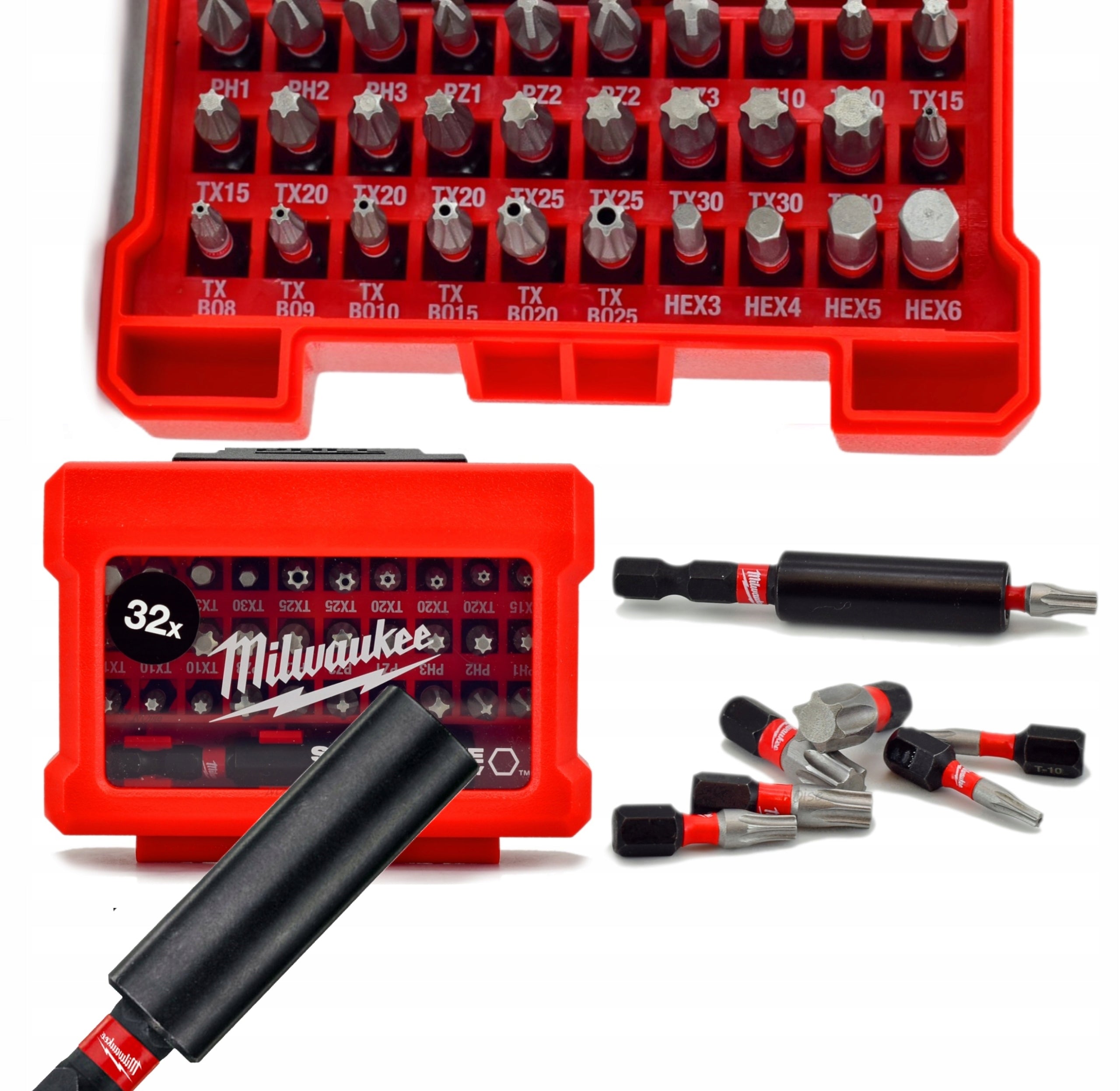 Milwaukee Set of Impact Bits Screwdrivers TORX PZ PH HEX + Handle 60mm 32el.