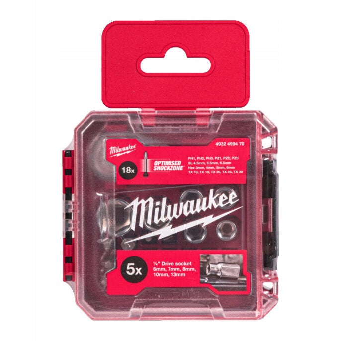 Milwaukee small set of 1/4 socket bits with ratchet in case 4932499470