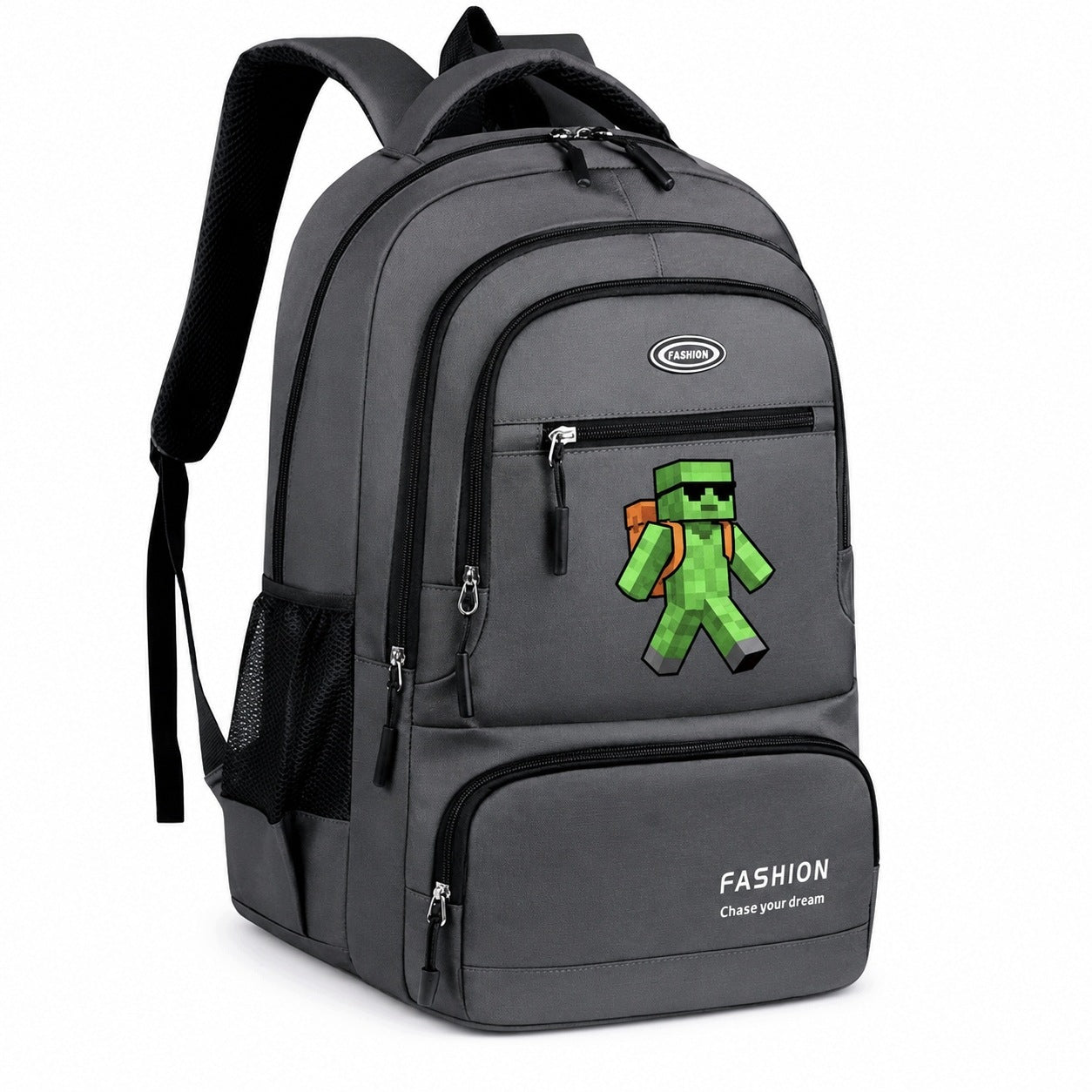 Minecraft School Backpack Spacious A4 Schoolbag Grey
