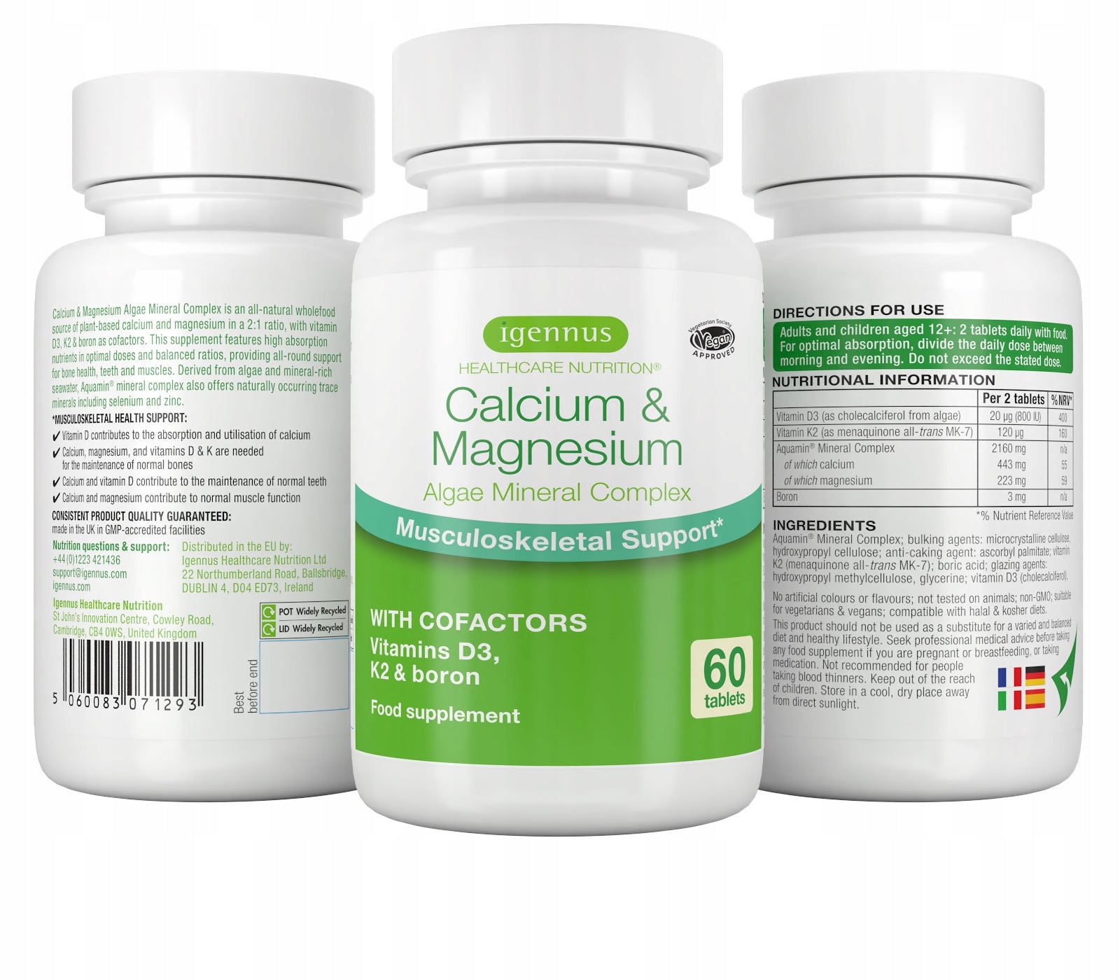 Mineral COMPLEX of Marine ALGAE CALCIUM MAGNESIUM vitamin K2 D3 Bor Healthy Bones Brand Igennus