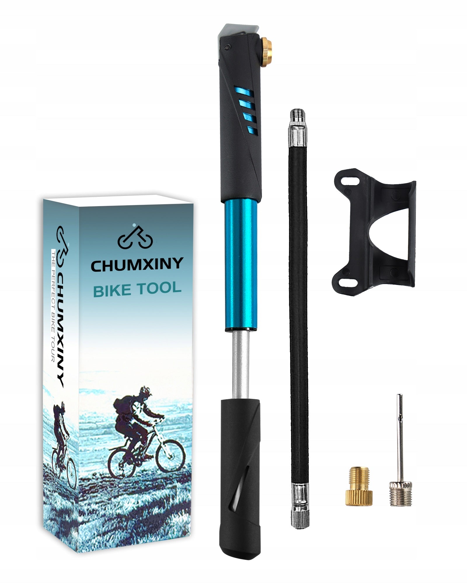 Mini Aluminum Pump for Bike with Hose, Presta Schrader Valves