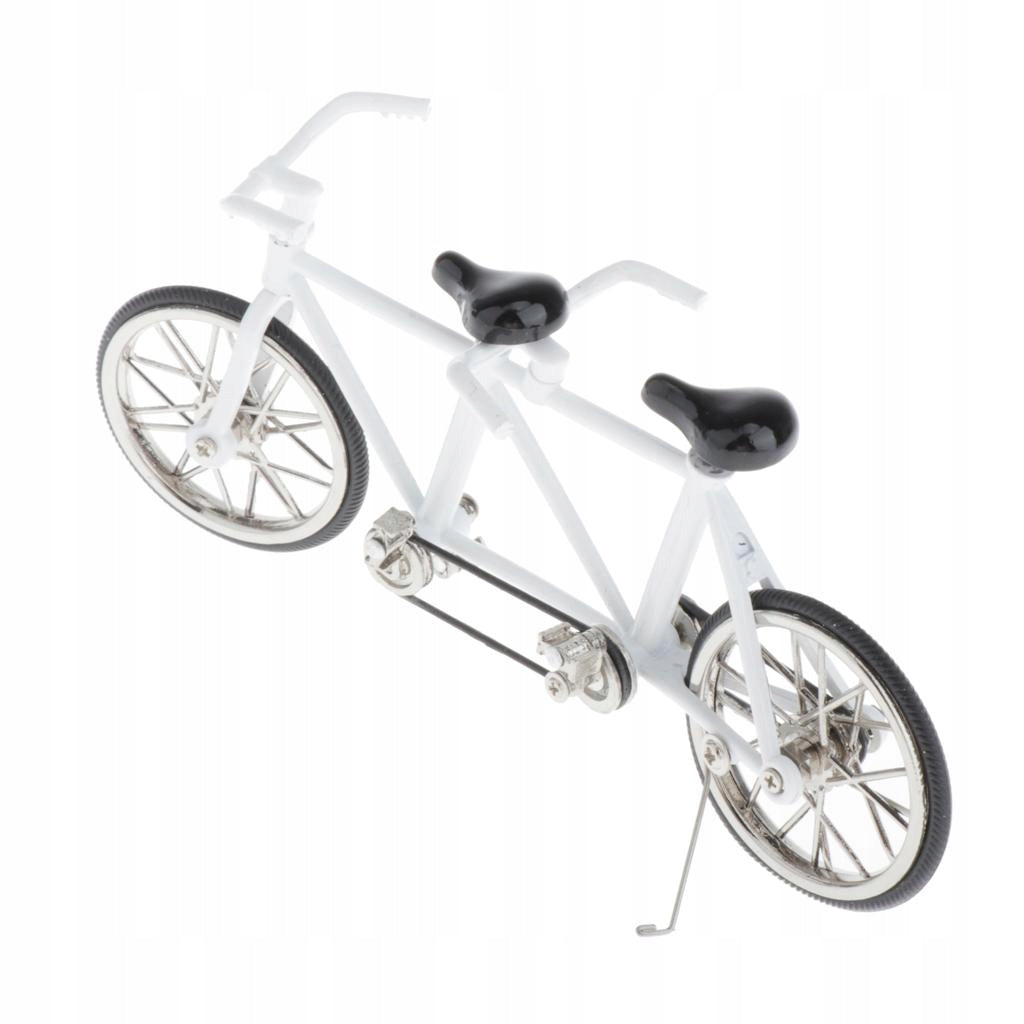 Mini Bicycle Handmade Metal Tandem Bike Model (1:16 Scale) White