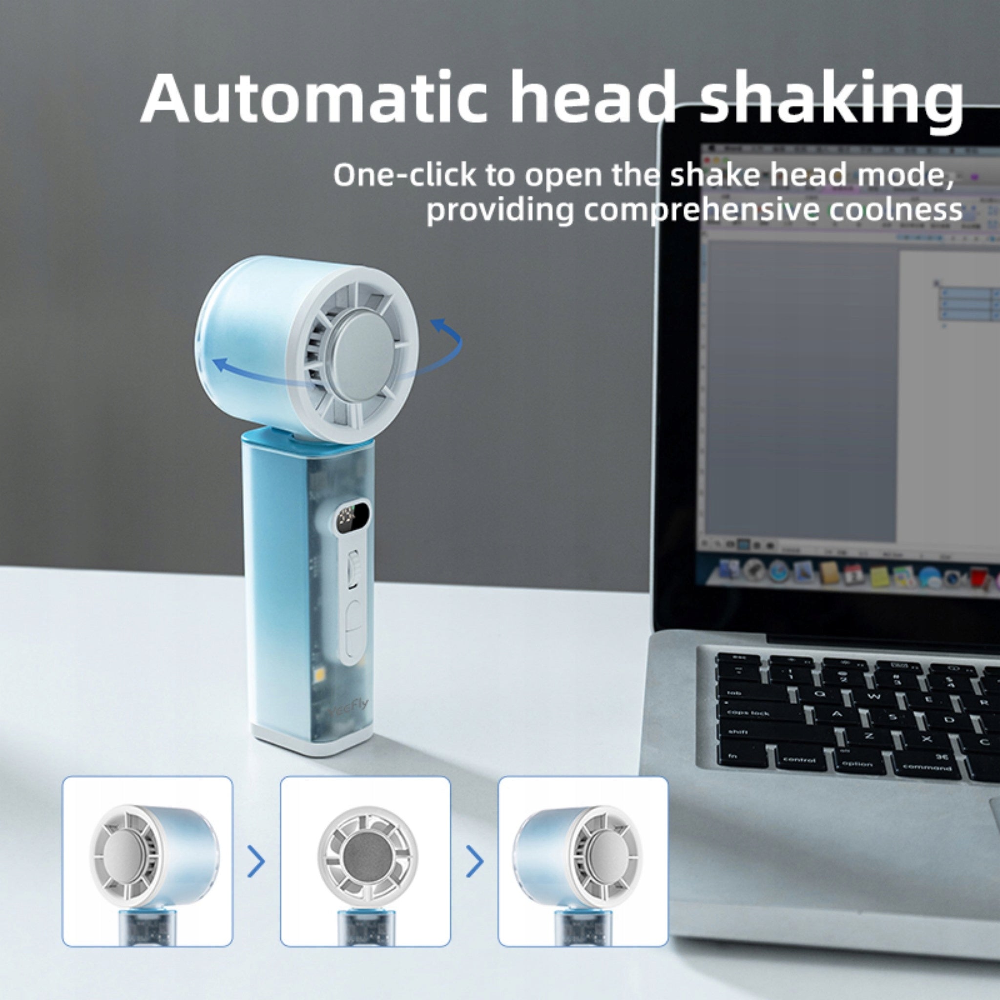Mini Desk Fan Handheld Cooling K75 with Oscillation Led Light Packaging status original