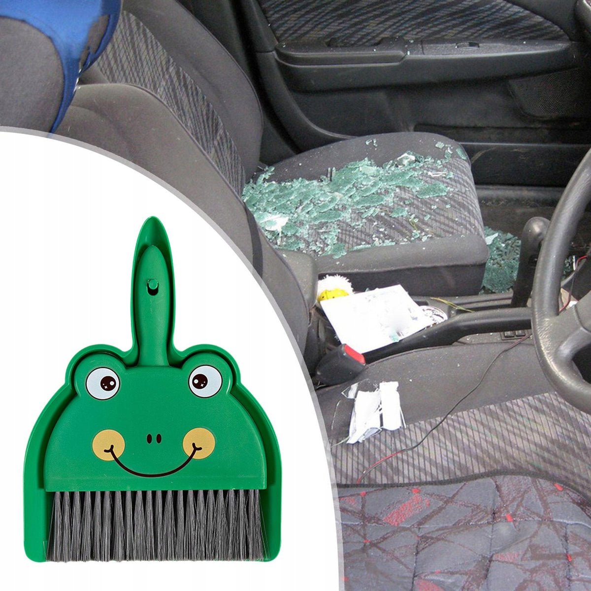 Mini Dustpan and Brush Set Compact Cleaning Set Portable Small green frog