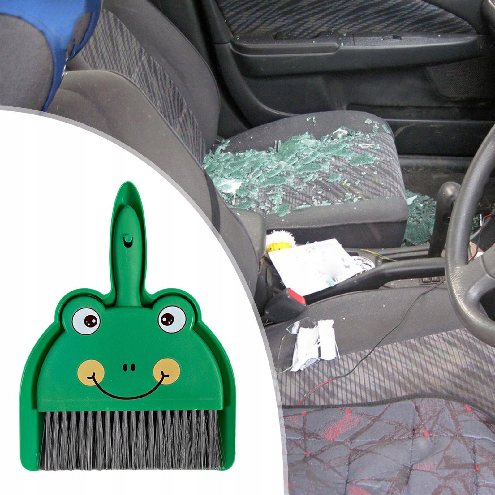 Mini Dustpan and Brush Set Compact Cleaning Set Portable Small green frog
