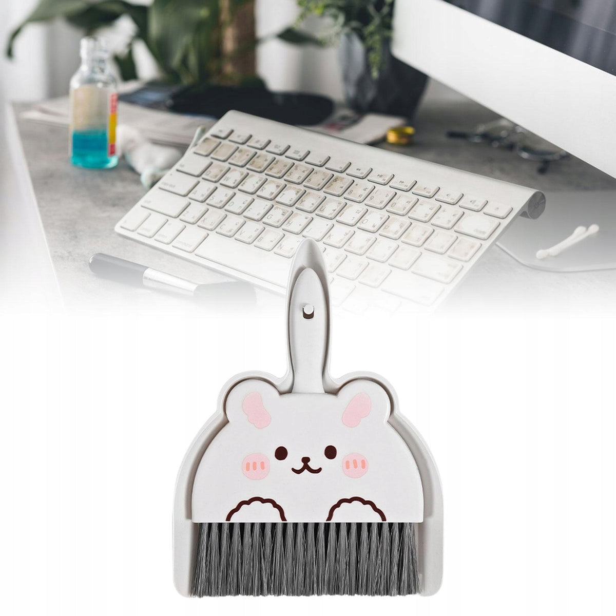 Mini Dustpan and Brush Set Compact Cleaning Set Portable Small white bunny
