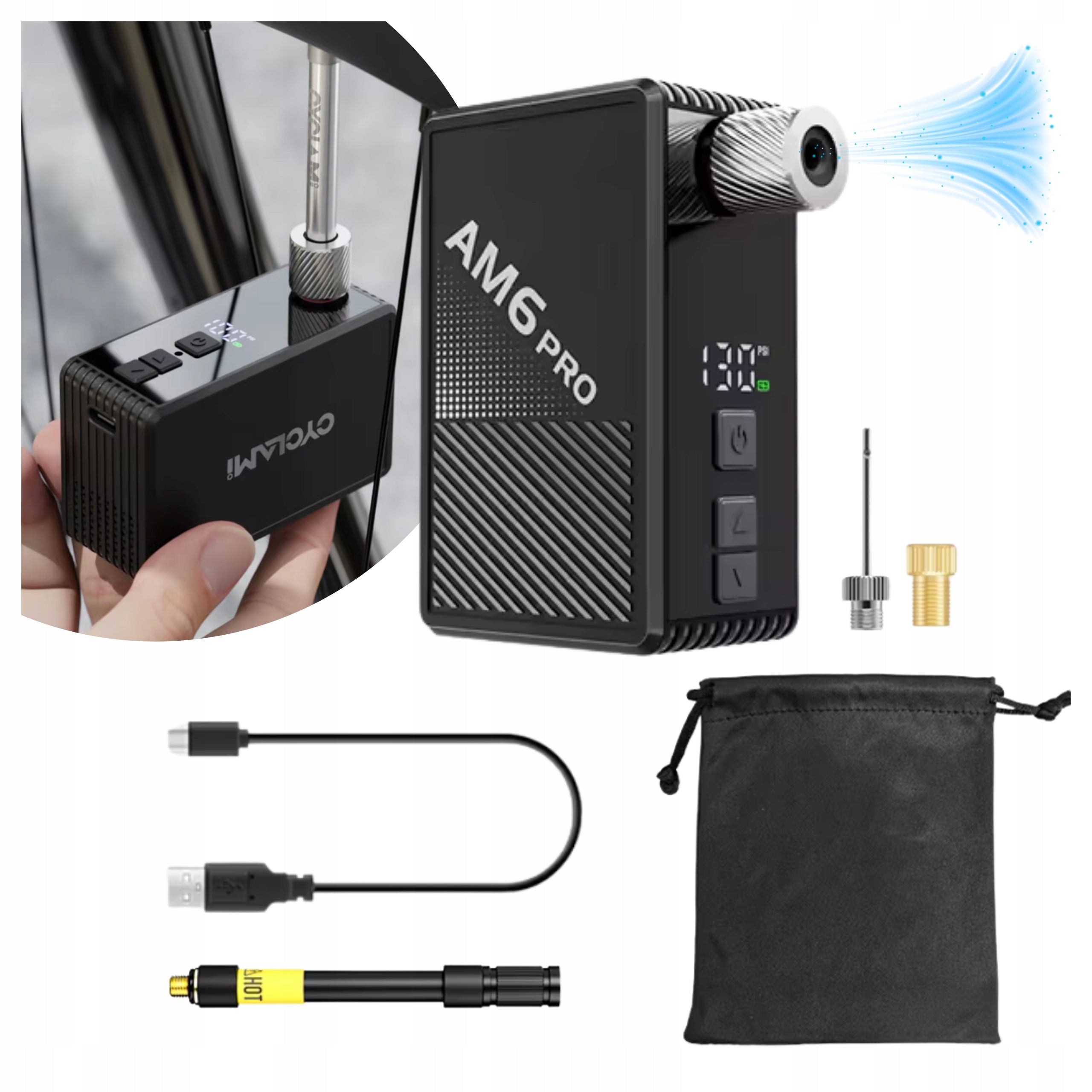 Mini Electric Bicycle Pump Portable Presta FV Schrader AV Compressor