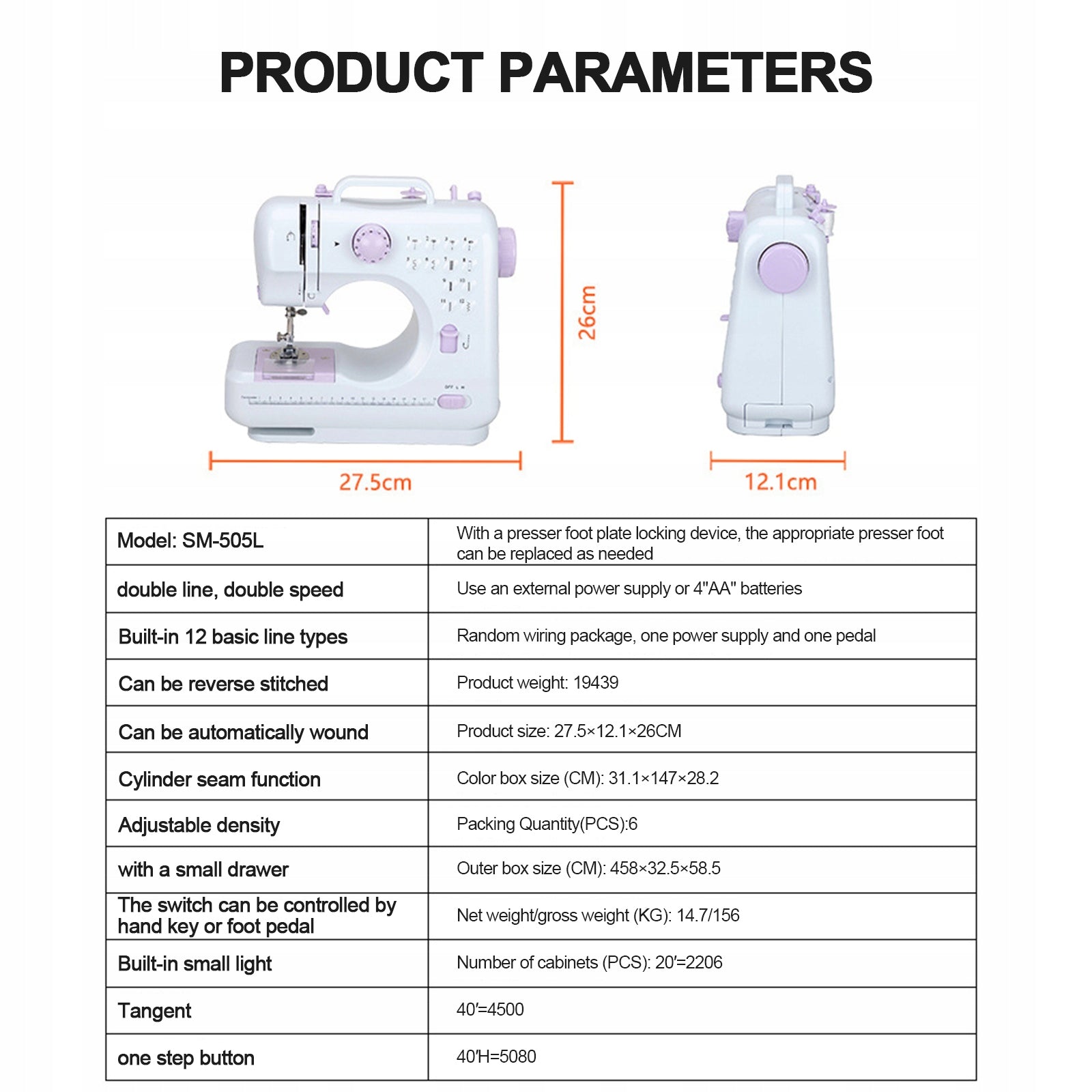Mini Electric Sewing Machine, 12 Stitches, Double Thread, EU 220V Number of stitches 12