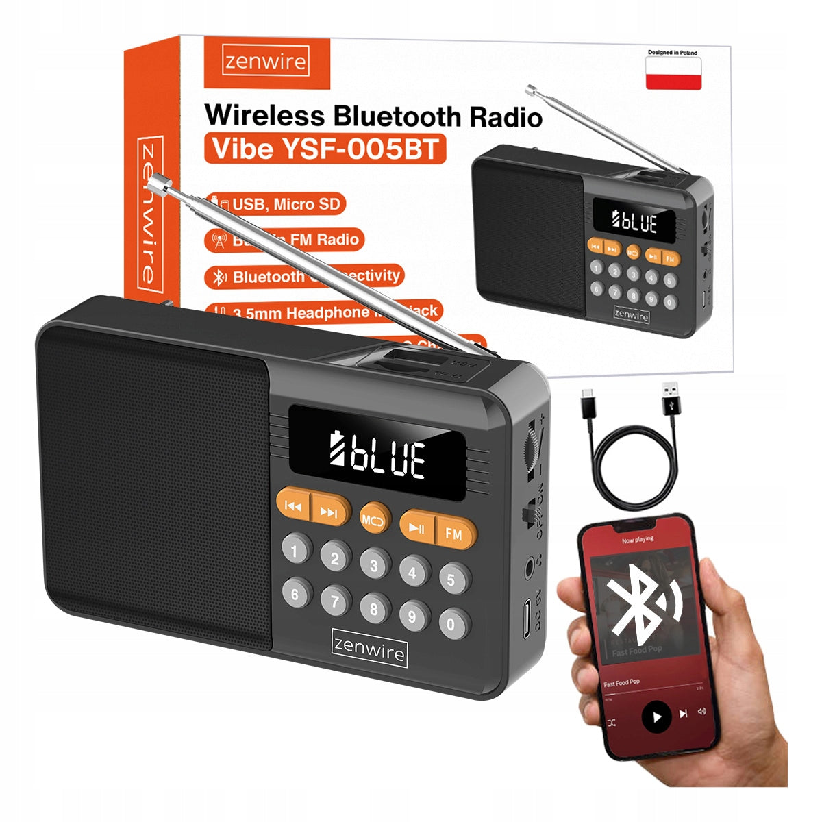 Mini FM Radio Bluetooth Portable Battery Operated Kitchen Speaker Wireless