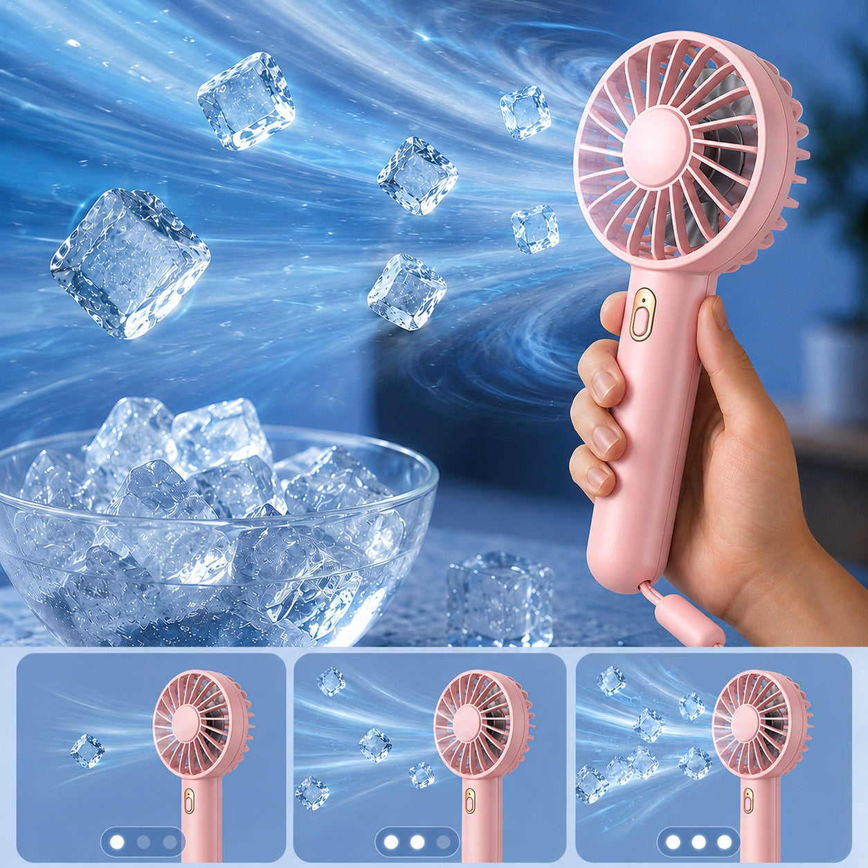 Mini Fan Windmill Portable Desk Handheld Usb Stand Dominant color pink
