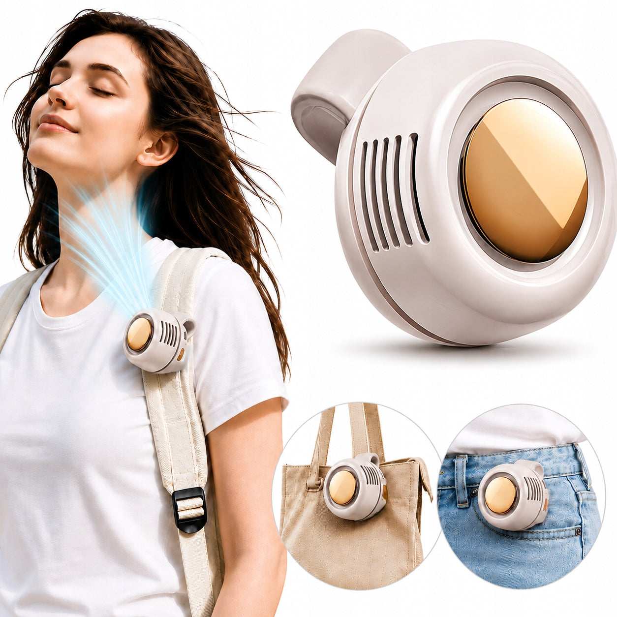 Mini Fan with USB-C Clip Wireless Portable 3 Degrees Vent